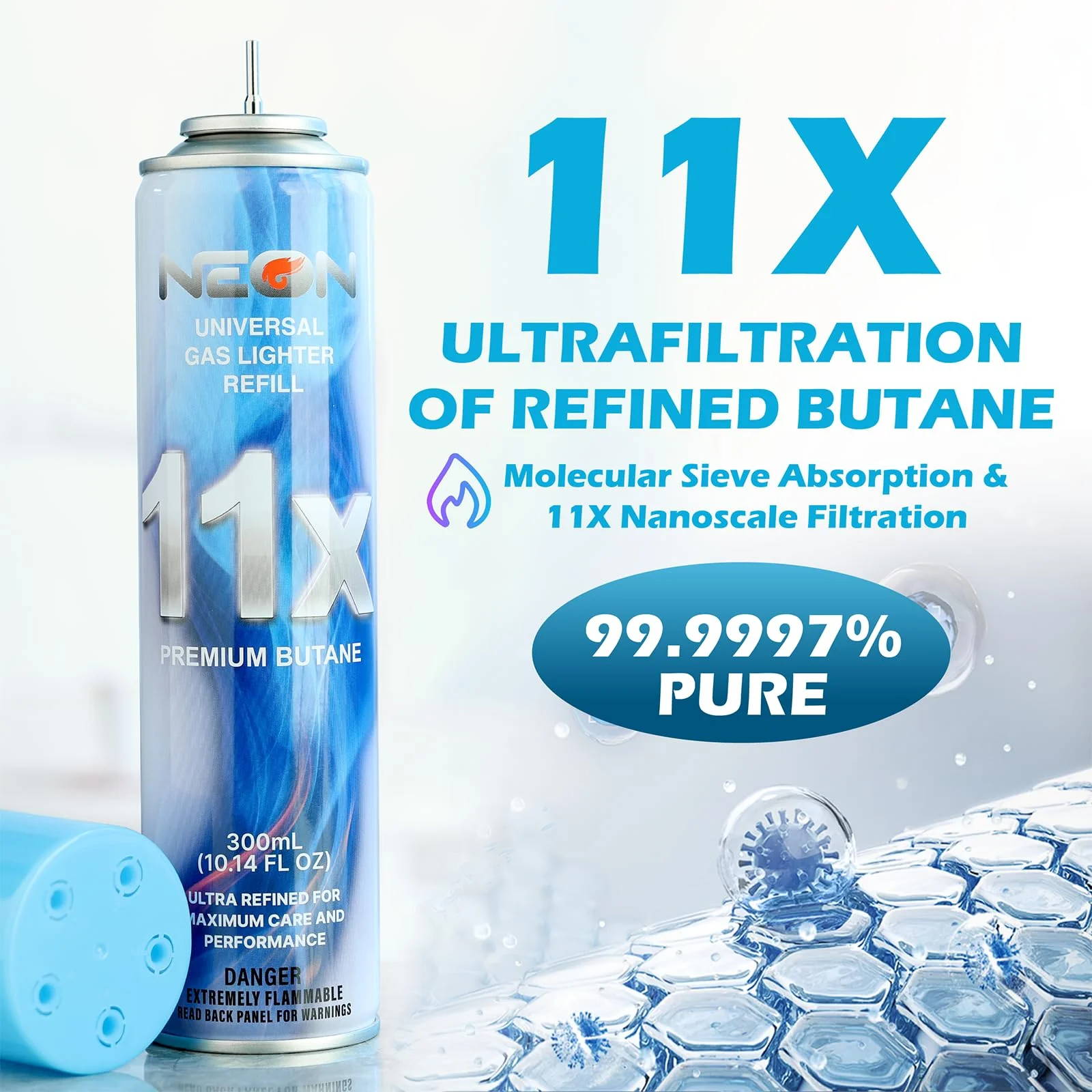 NEON Butane Refill, 11X Ultra-Refined Butane Fuel, 300ml Premium Lighter Fluid with Metal Nozzle & 5 Butane Gas Refill Adapters for Refillable Jet Flame Lighters, Torches, and Culinary Use, 4 Cans - Image 7