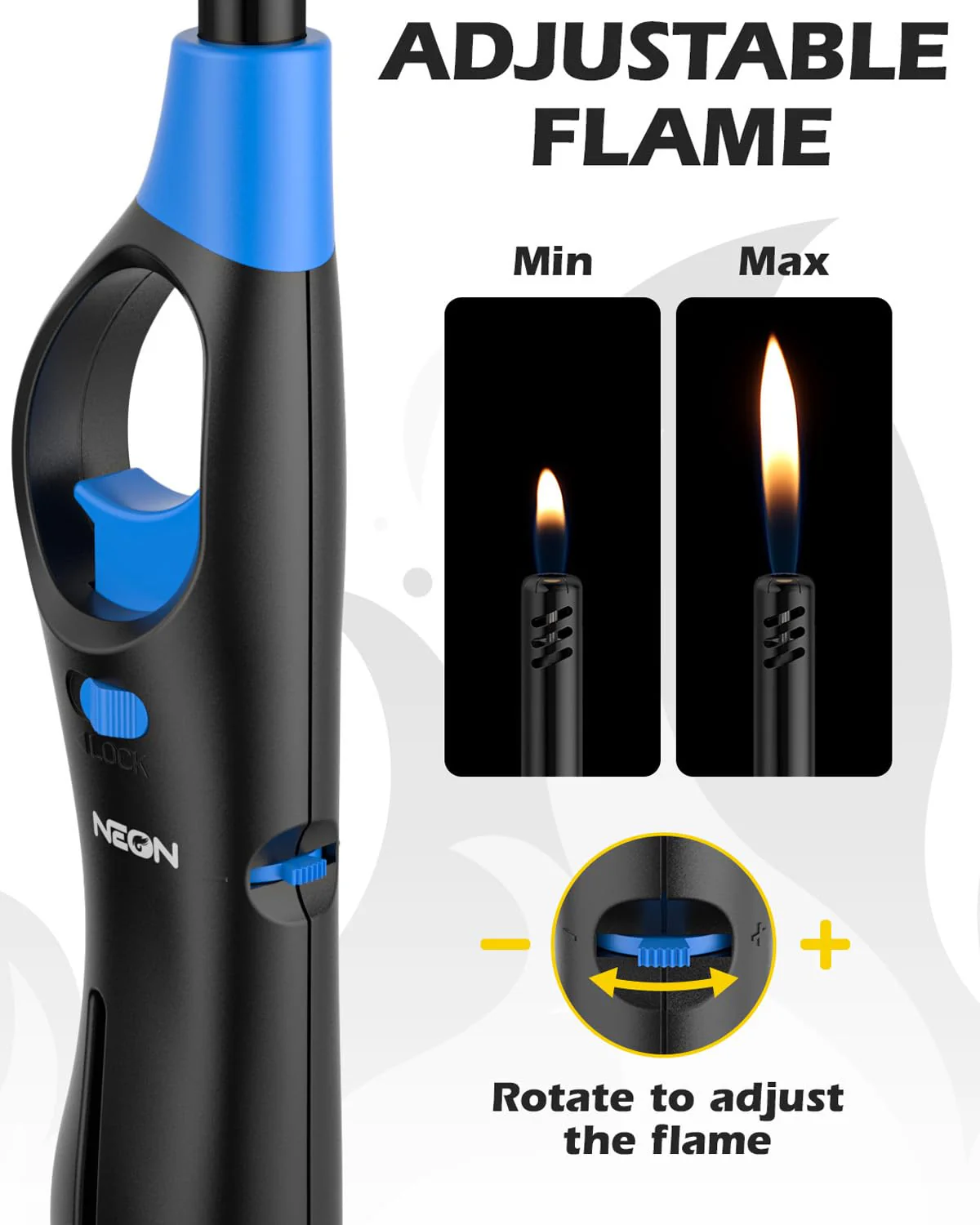 NEON Lighter, Refillable Butane Candle Lighter, 24 Pack Multi-Purpose Reusable Lighters with Long Metal Wand and Adjustable Soft Flame for BBQ, Grill, Stove, Camping, Hiking, Fireplaces, Kitchen - Image 4