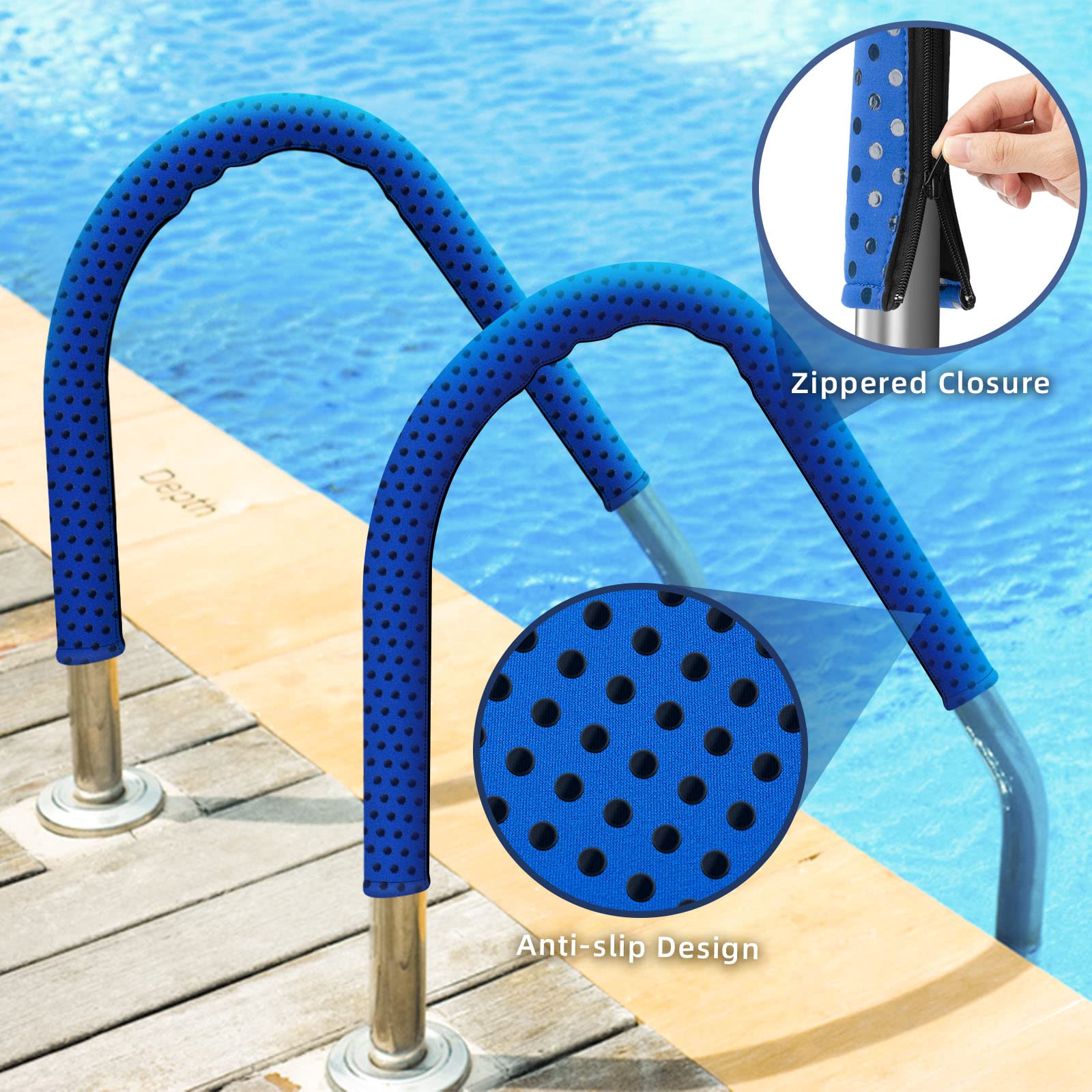 Neoprene Zippered Pool Handrail Cover 6 Feet Slip Resistant Rail Grip for Swimming Pool Hand Railing Cover - Image 5