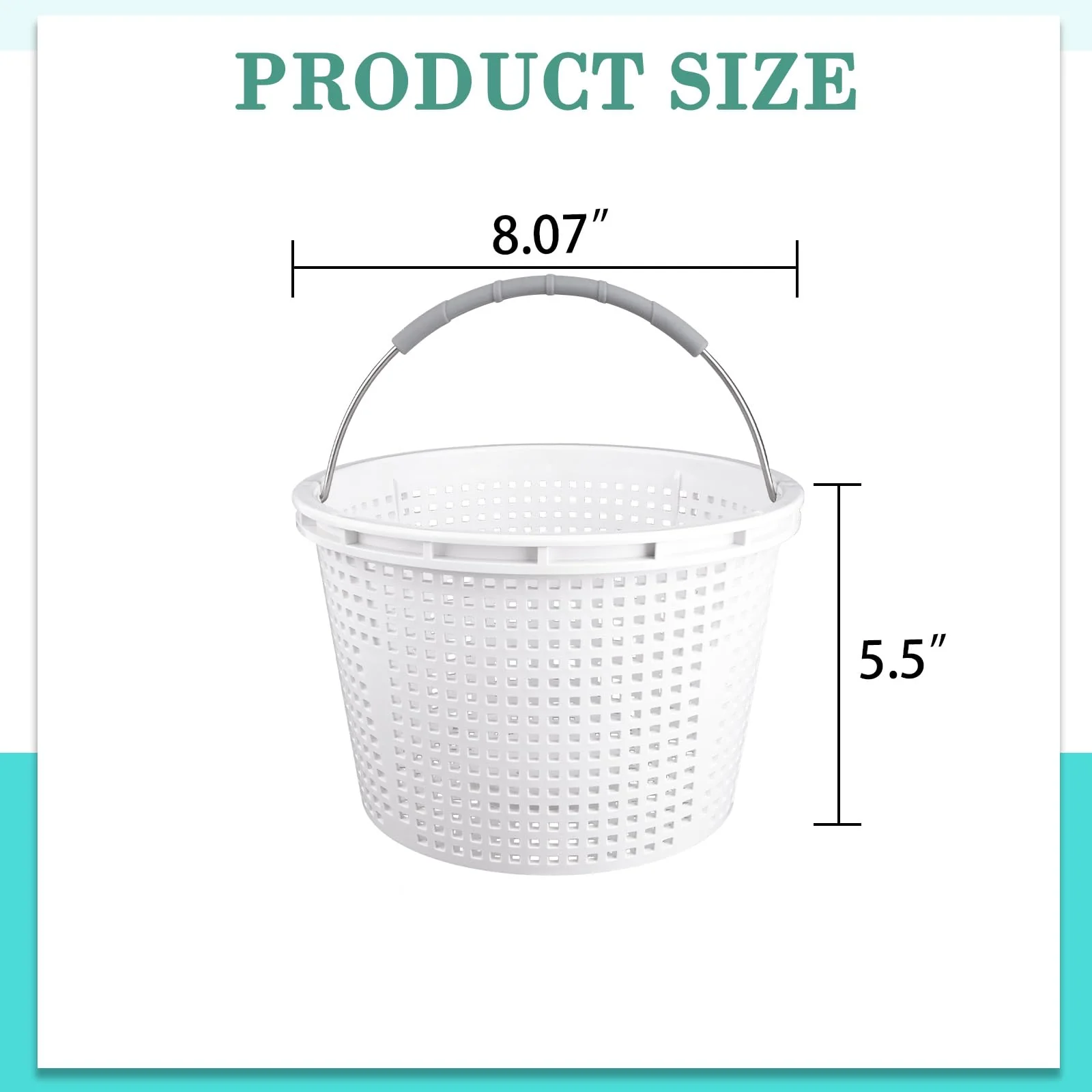 Neowah 8" Pool Skimmer Basket for Inground Pool, Compatible with Pentair U-3 Skimmer Basket 08650-0007 and Hayward SP1070 SPX1070E Pool Basket,with Built-in Brass Weight, Handle and Rubber Grip - Image 2