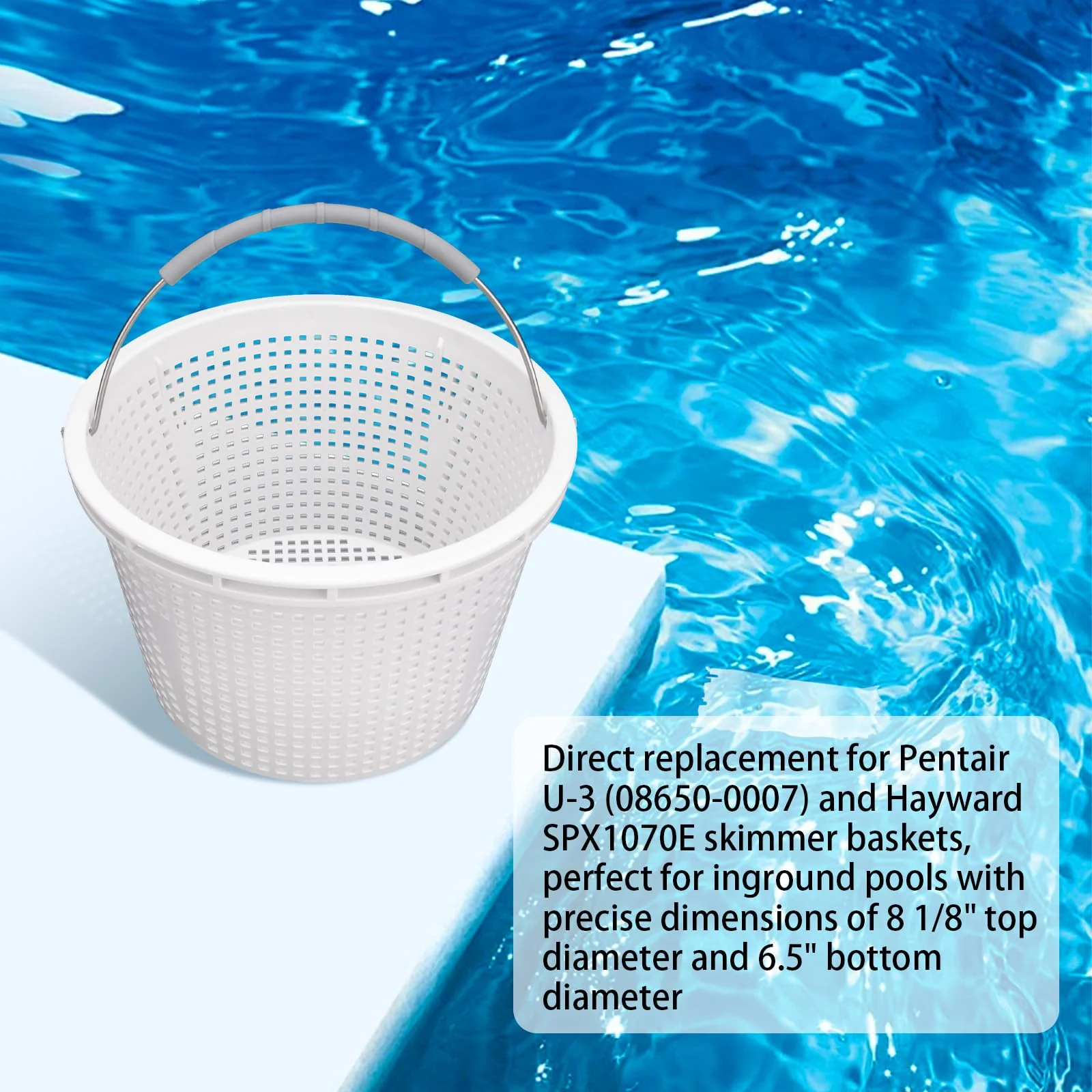 Neowah 8" Pool Skimmer Basket for Inground Pool, Compatible with Pentair U-3 Skimmer Basket 08650-0007 and Hayward SP1070 SPX1070E Pool Basket,with Built-in Brass Weight, Handle and Rubber Grip - Image 4