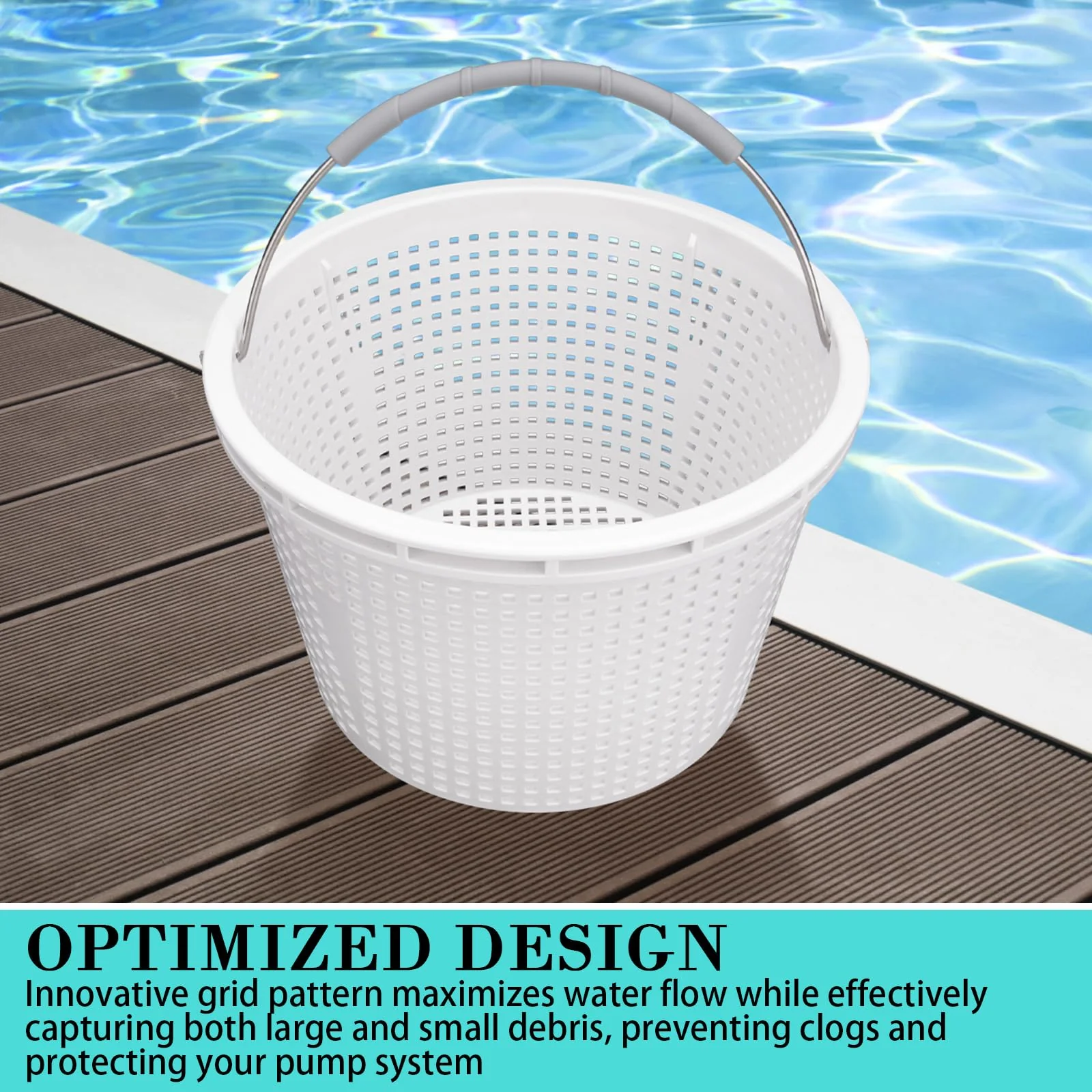 Neowah 8" Pool Skimmer Basket for Inground Pool, Compatible with Pentair U-3 Skimmer Basket 08650-0007 and Hayward SP1070 SPX1070E Pool Basket,with Built-in Brass Weight, Handle and Rubber Grip - Image 6