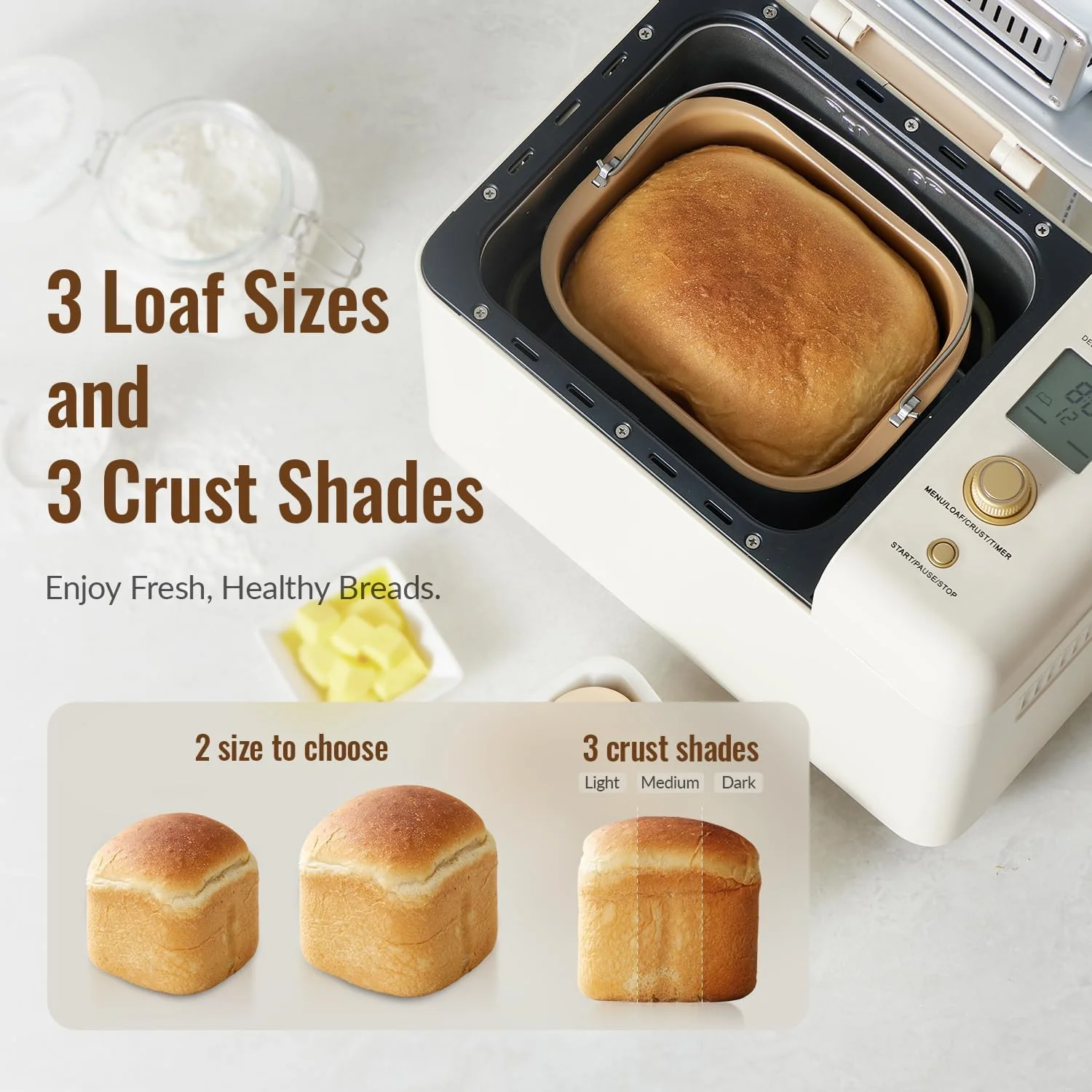 Neretva Bread Machine, 2.2LB 15-in-1 Bread Maker, Dual Heater Breadmaker Machine with Auto Nut Dispenser & Nonstick Ceramic Pan, Bread Maker Machine for Gluten Free, Dough Maker, Sourdough, Yogurt - Image 3