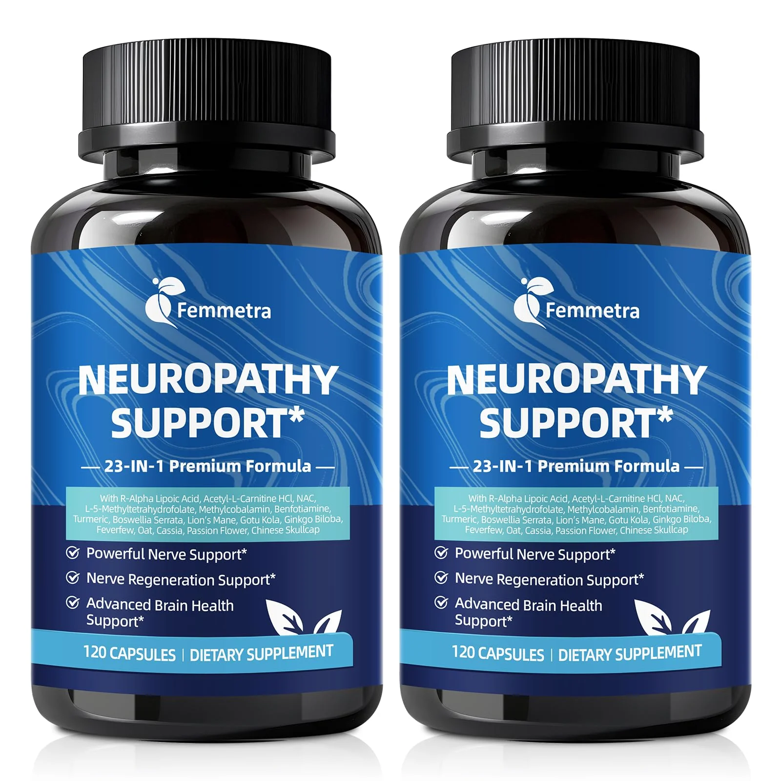 Nerve & Peripheral Neuropathy Support Supplement with 1200mg R-Alpha Lipoic Acid L-Carnitine Vitamin B12 B1 B6 D3 E Folate Lions Mane NAC Magnesium Turmeric - Liver Detox, Antioxidant & Mental Support