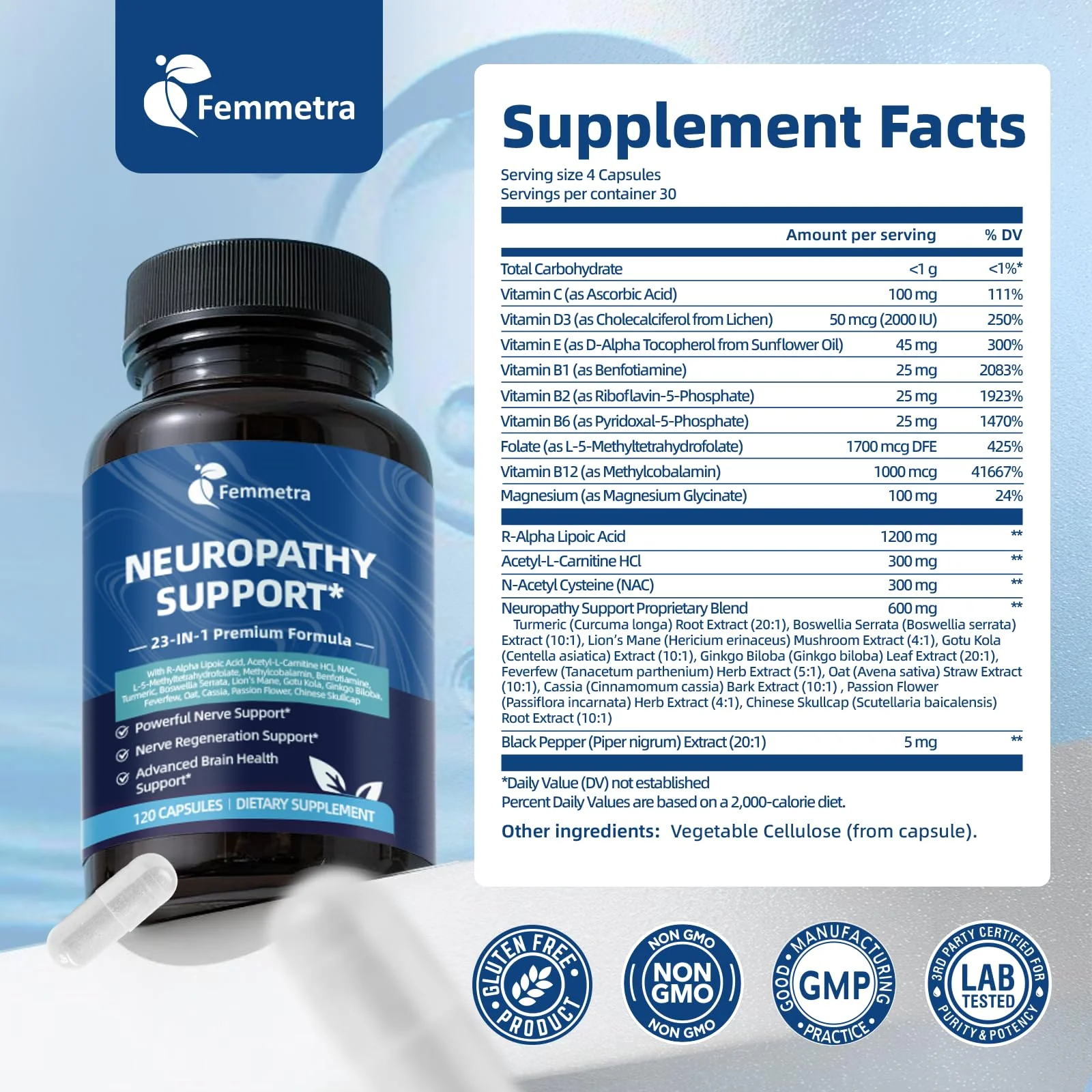 Nerve & Peripheral Neuropathy Support Supplement with 1200mg R-Alpha Lipoic Acid L-Carnitine Vitamin B12 B1 B6 D3 E Folate Lions Mane NAC Magnesium Turmeric - Liver Detox, Antioxidant & Mental Support - Image 6
