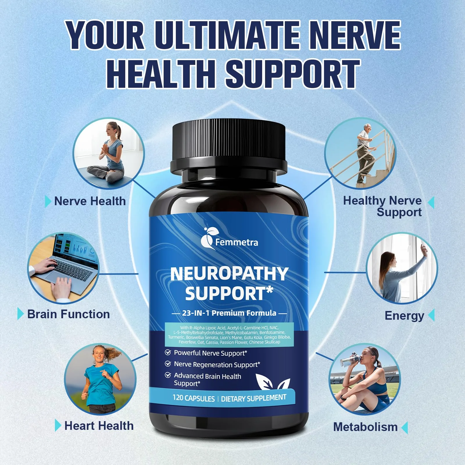 Nerve & Peripheral Neuropathy Support Supplement with 1200mg R-Alpha Lipoic Acid L-Carnitine Vitamin B12 B1 B6 D3 E Folate Lions Mane NAC Magnesium Turmeric - Liver Detox, Antioxidant & Mental Support - Image 7