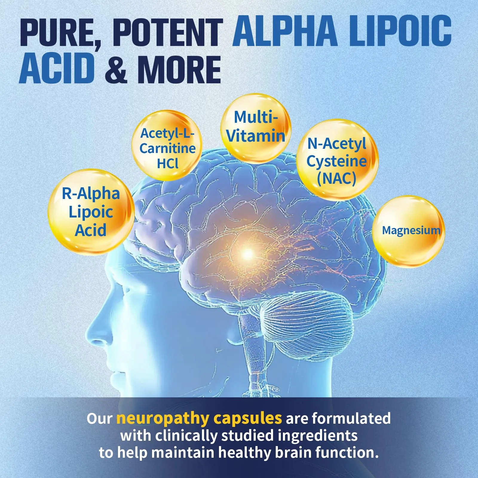 Nerve & Peripheral Neuropathy Support Supplement with 1200mg R-Alpha Lipoic Acid L-Carnitine Vitamin B12 B1 B6 D3 E Folate Lions Mane NAC Magnesium Turmeric - Liver Detox, Antioxidant & Mental Support - Image 8