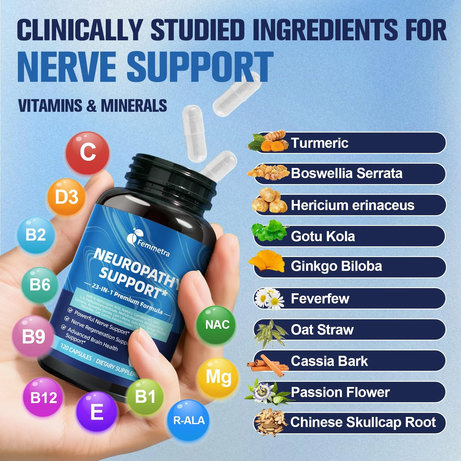 Nerve & Peripheral Neuropathy Support Supplement with 1200mg R-Alpha Lipoic Acid L-Carnitine Vitamin B12 B1 B6 D3 E Folate Lions Mane NAC Magnesium Turmeric - Liver Detox, Antioxidant & Mental Support - Image 9