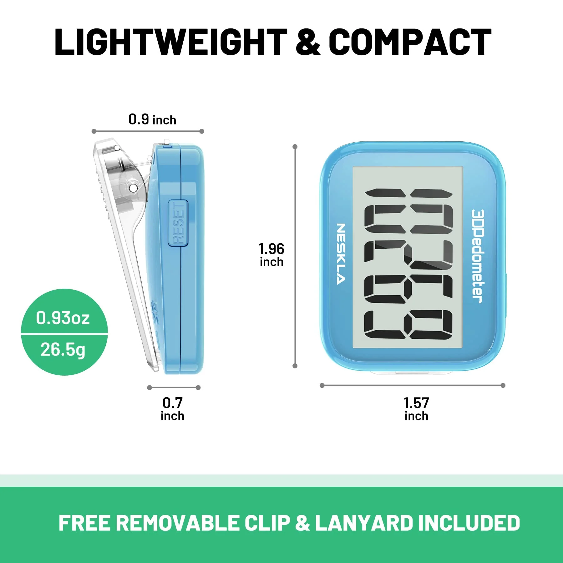 NESKLA 3D Pedometer for Walking, Simple Step Counter with Large Digital Display, Step Tracker with Removable Clip Lanyard, Accurately Track Steps for Men Women Kids Adults Seniors - Image 2