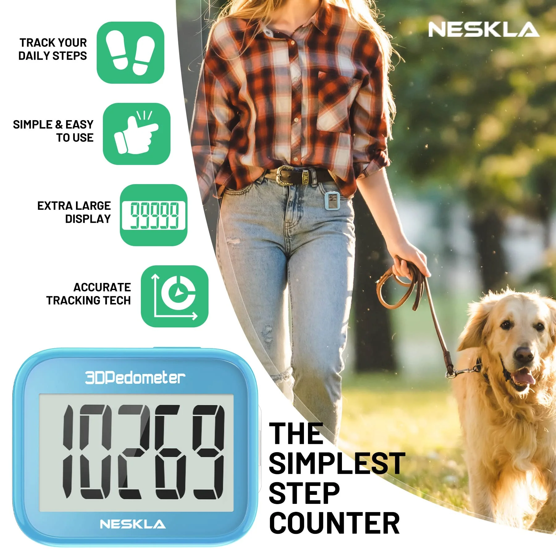 NESKLA 3D Pedometer for Walking, Simple Step Counter with Large Digital Display, Step Tracker with Removable Clip Lanyard, Accurately Track Steps for Men Women Kids Adults Seniors - Image 6
