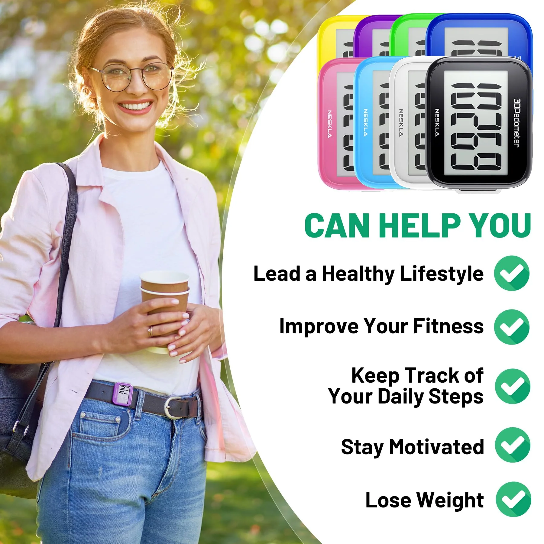 NESKLA 3D Pedometer for Walking, Simple Step Counter with Large Digital Display, Step Tracker with Removable Clip Lanyard, Accurately Track Steps for Men Women Kids Adults Seniors - Image 4