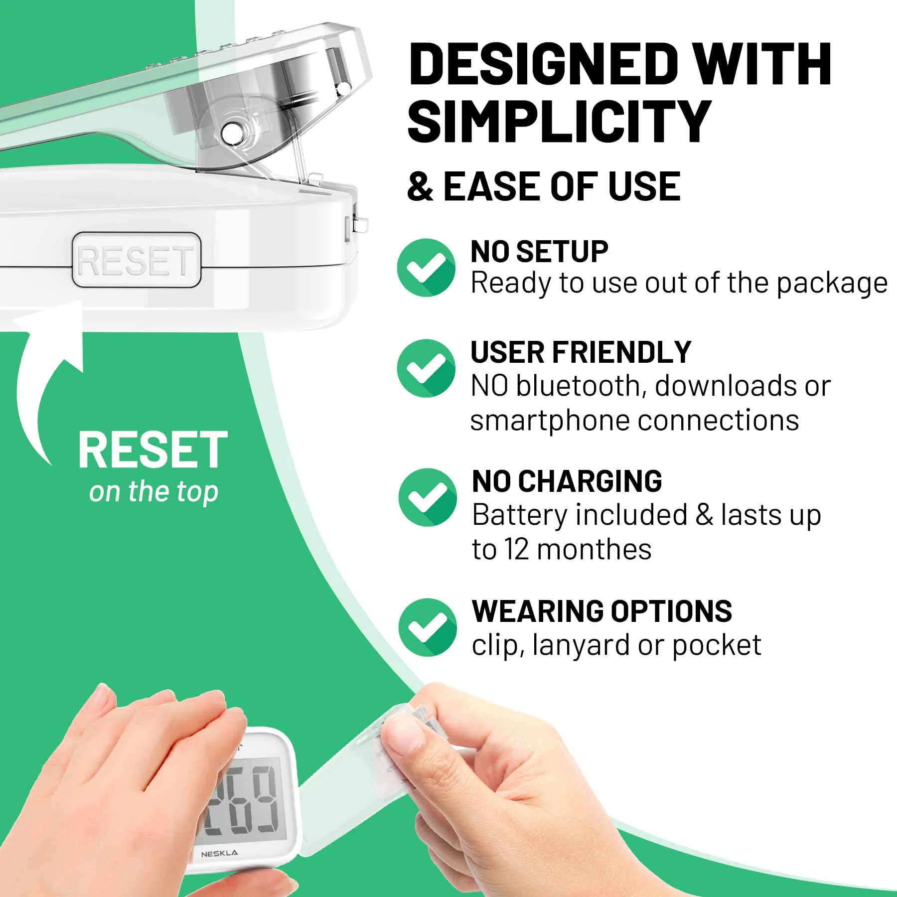 NESKLA 3D Pedometer for Walking, Simple Step Counter with Large Digital Display, Step Tracker with Removable Clip Lanyard, Accurately Track Steps for Men Women Kids Adults Seniors - Image 5