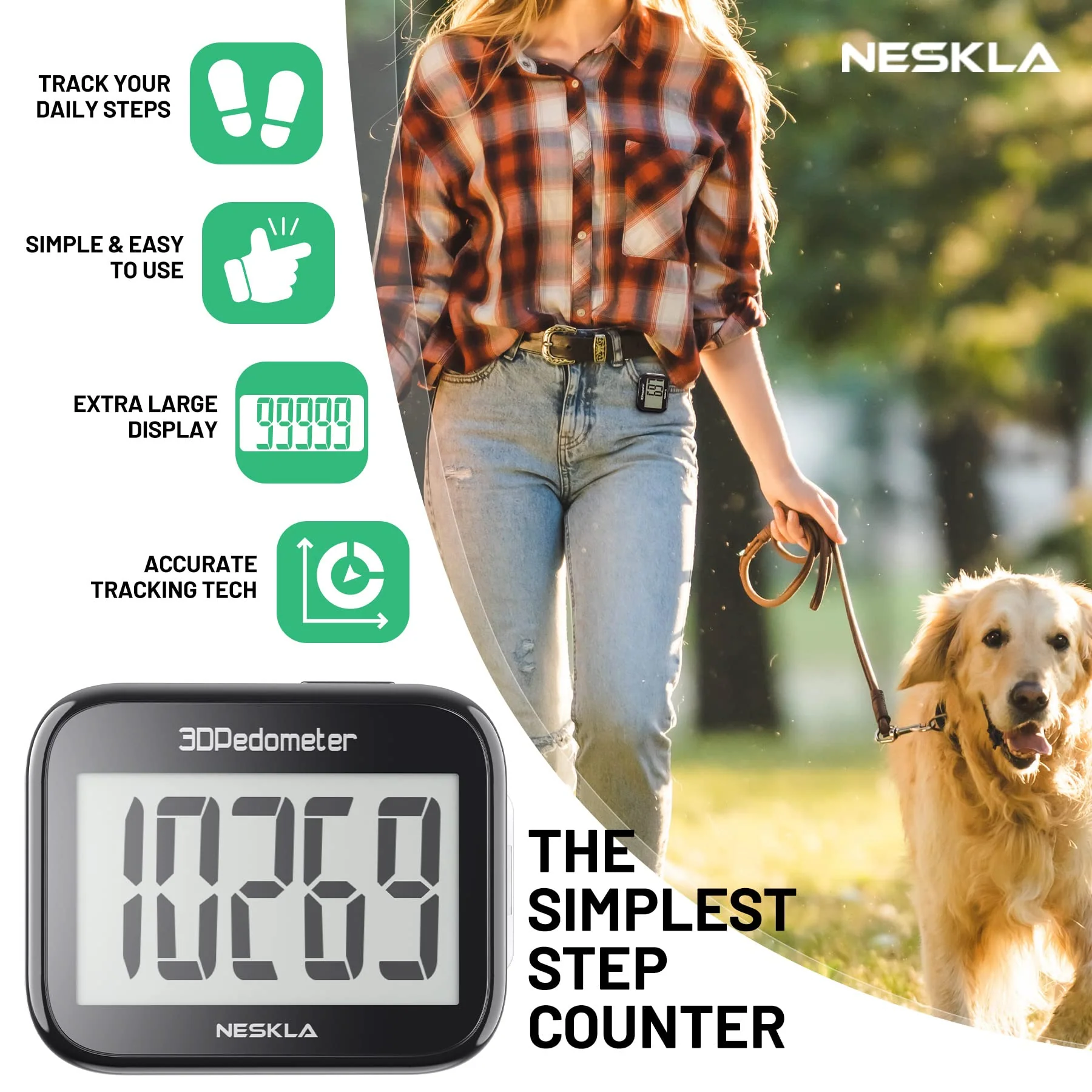 NESKLA 838 3D Pedometer for Walking, Simple Step Counter and Tracker with Large Digital Display, Removable Clip Lanyard, Accurately Track Steps for Men, Women, Kids, Adults, Seniors, Black - Image 6