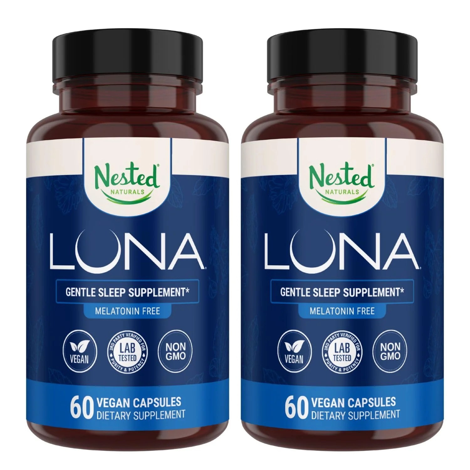 Nested Naturals Luna Melatonin-Free - Non-Habit Forming Herbal Sleep Supplement - Adult Bedtime Support, Help Sleeping w/Chamomile, Valerian, L-Theanine - 120 Vegan Capsules