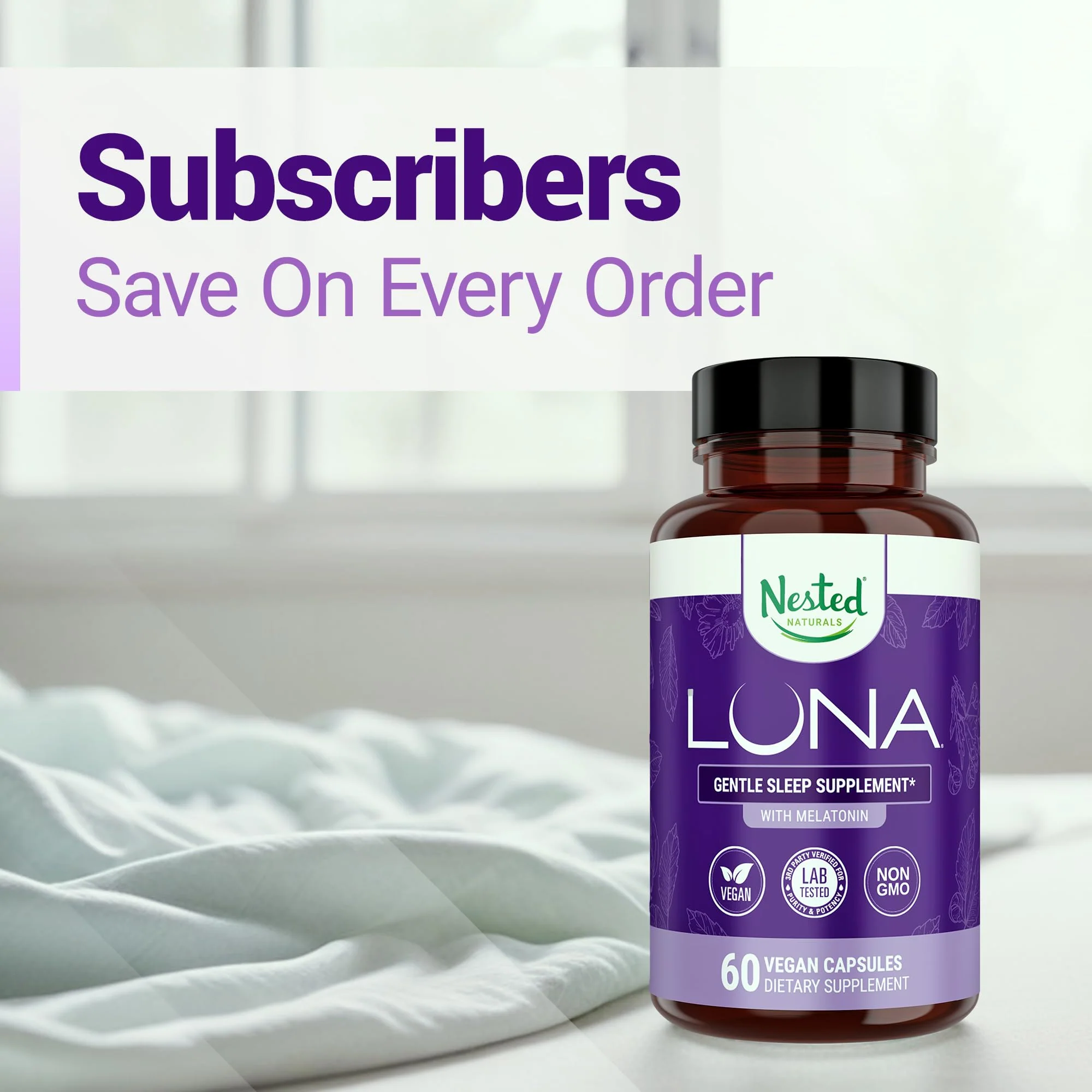 Nested Naturals Luna Sleep Aid - Non-Habit Forming Natural Sleeping Pills for Adults with Naturally Sourced Ingredients - Valerian Root, Melatonin, Chamomile, Lemon Balm, and More - 120 Vegan Capsules - Image 8