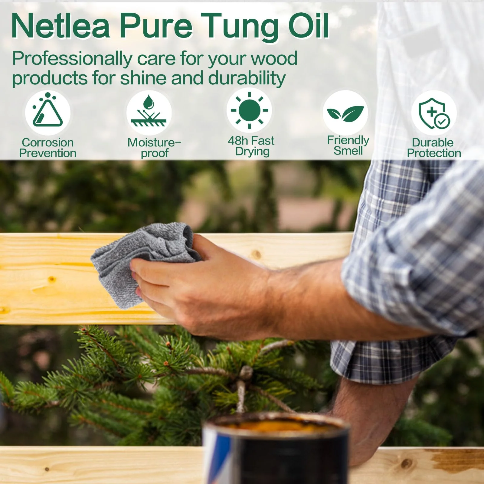 NetLea 34oz 100% Pure Tung Oil for Wood Finish,Food Safe for Furniture,Countertop,Cutting Board,Indoor & Outdoor Furniture,Wood Floor - Image 5