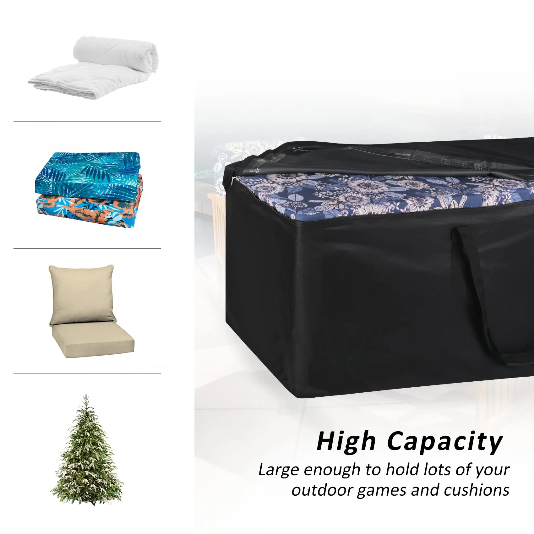 NettyPro Outdoor Cushion Storage Bags Water-Resistant for Patio Furniture Storage Cushion Christmas Tree Bag 7.5 Ft with Zipper and Handle, 50 x 15 x 25 Inch, Black - Image 3