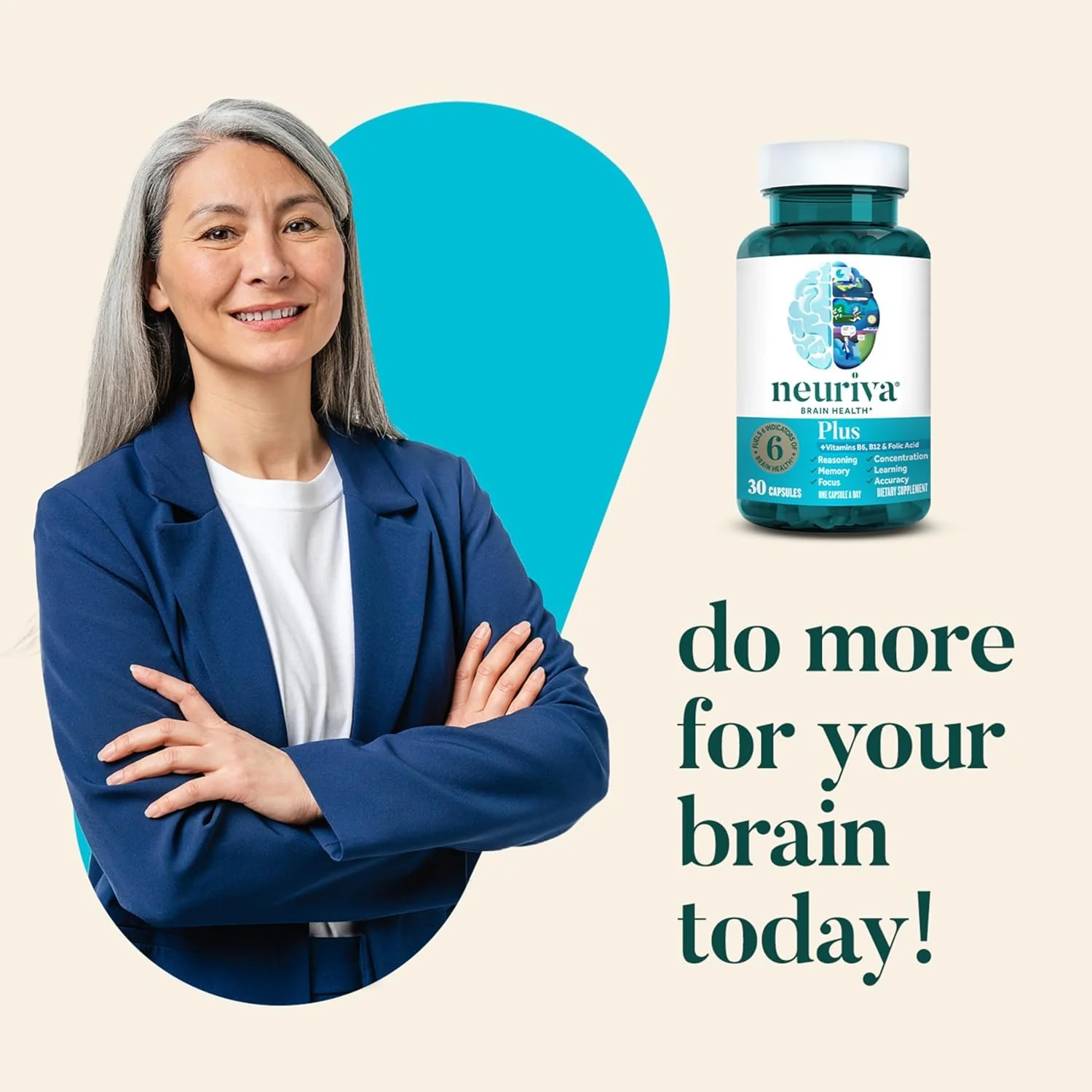 NEURIVA Plus Brain Supplement for Memory, Focus & Concentration + Cognitive Function with Clinically Tested Nootropics Phosphatidylserine and Neurofactor, VIT B6 & B12, 30 Count Capsules (2 Pack) - Image 5