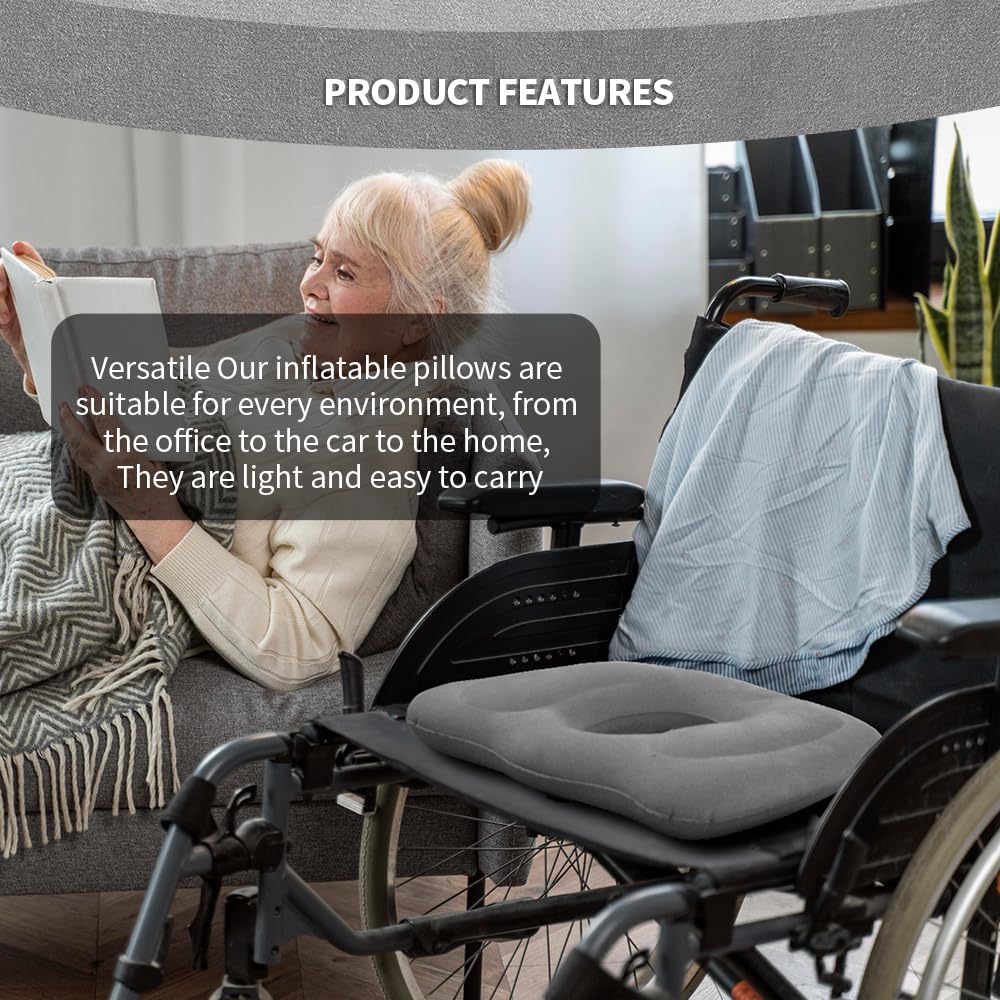 Nevife Inflatable donut cushion for Tailbone Pain Relief-Orthopedic Hemorrhoid & Sciatica Seat Cushion-Coccyx Cushion for Postpartum Pregnancy,Office Chair,Car,Wheelchair&Post-Surgical Recovery (Gray) - Image 2