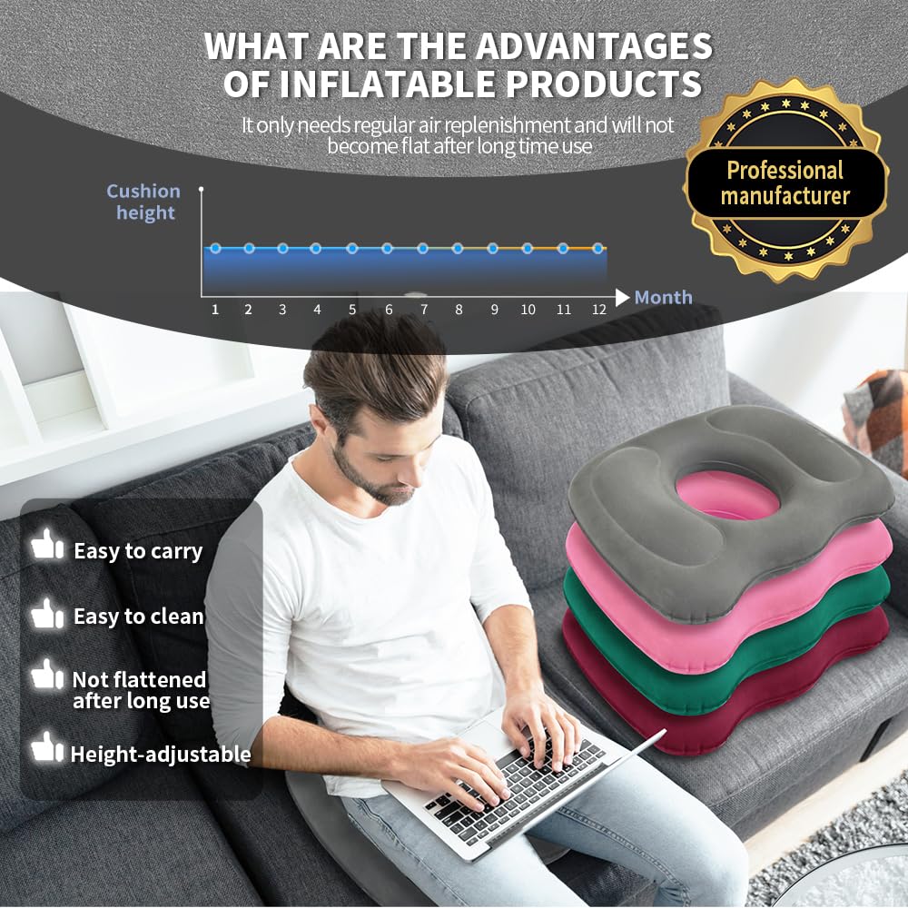 Nevife Inflatable donut cushion for Tailbone Pain Relief-Orthopedic Hemorrhoid & Sciatica Seat Cushion-Coccyx Cushion for Postpartum Pregnancy,Office Chair,Car,Wheelchair&Post-Surgical Recovery (Gray) - Image 6