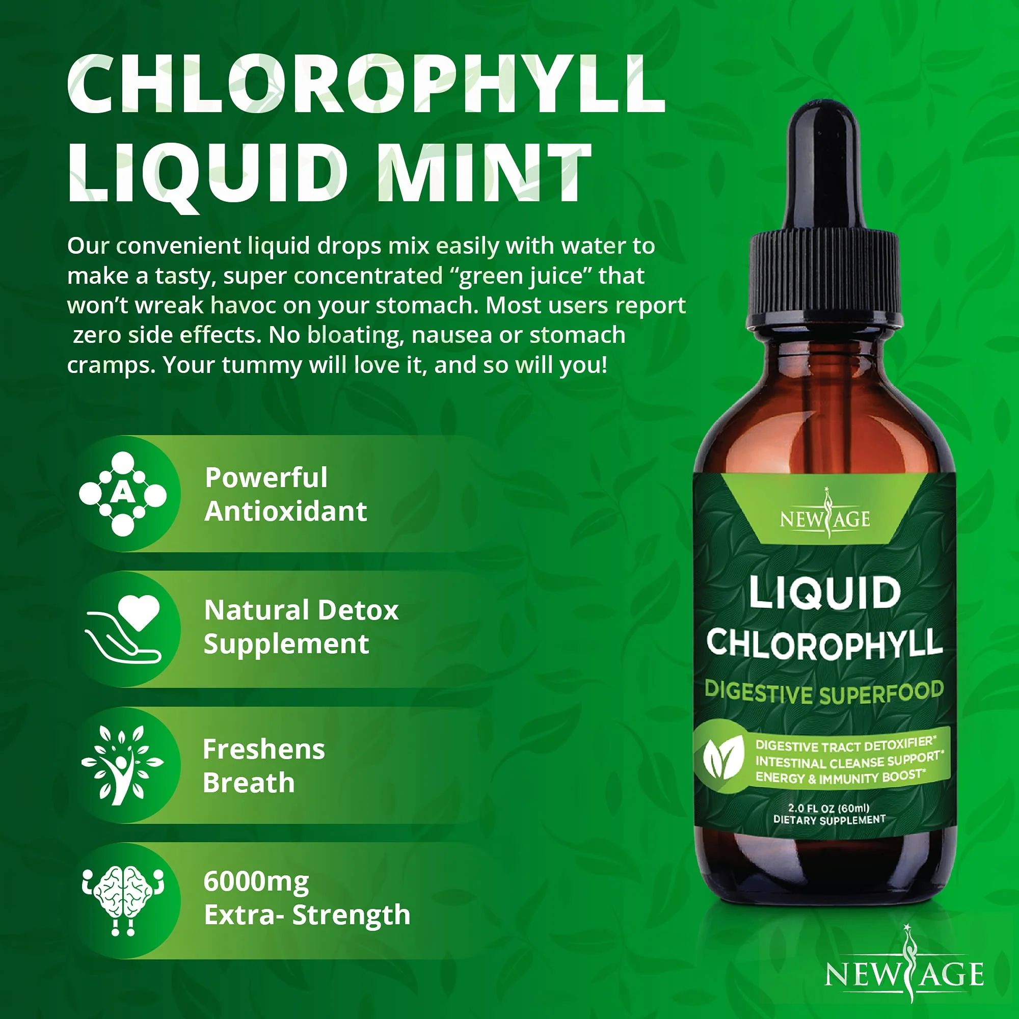 NEW AGE Chlorophyll Liquid Drops - Natural Concentrate – Energy Booster, Digestion and Immune System Supports, Internal Deodorant, Liver Function - (2 Fl Oz (Pack of 4)) - Image 3