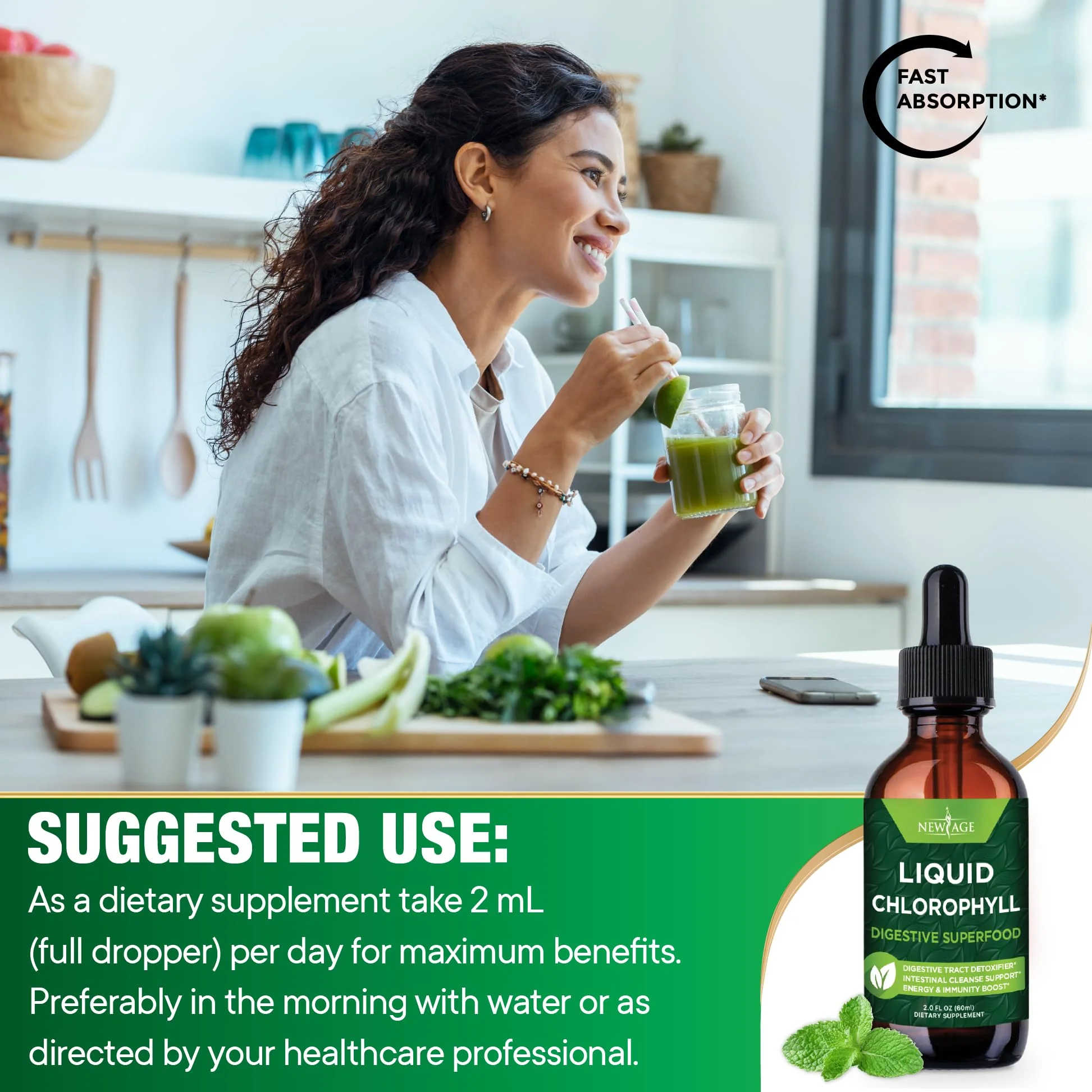 NEW AGE Chlorophyll Liquid Drops - Natural Concentrate – Energy Booster, Digestion and Immune System Supports, Internal Deodorant, Liver Function - (2 Fl Oz (Pack of 4)) - Image 4