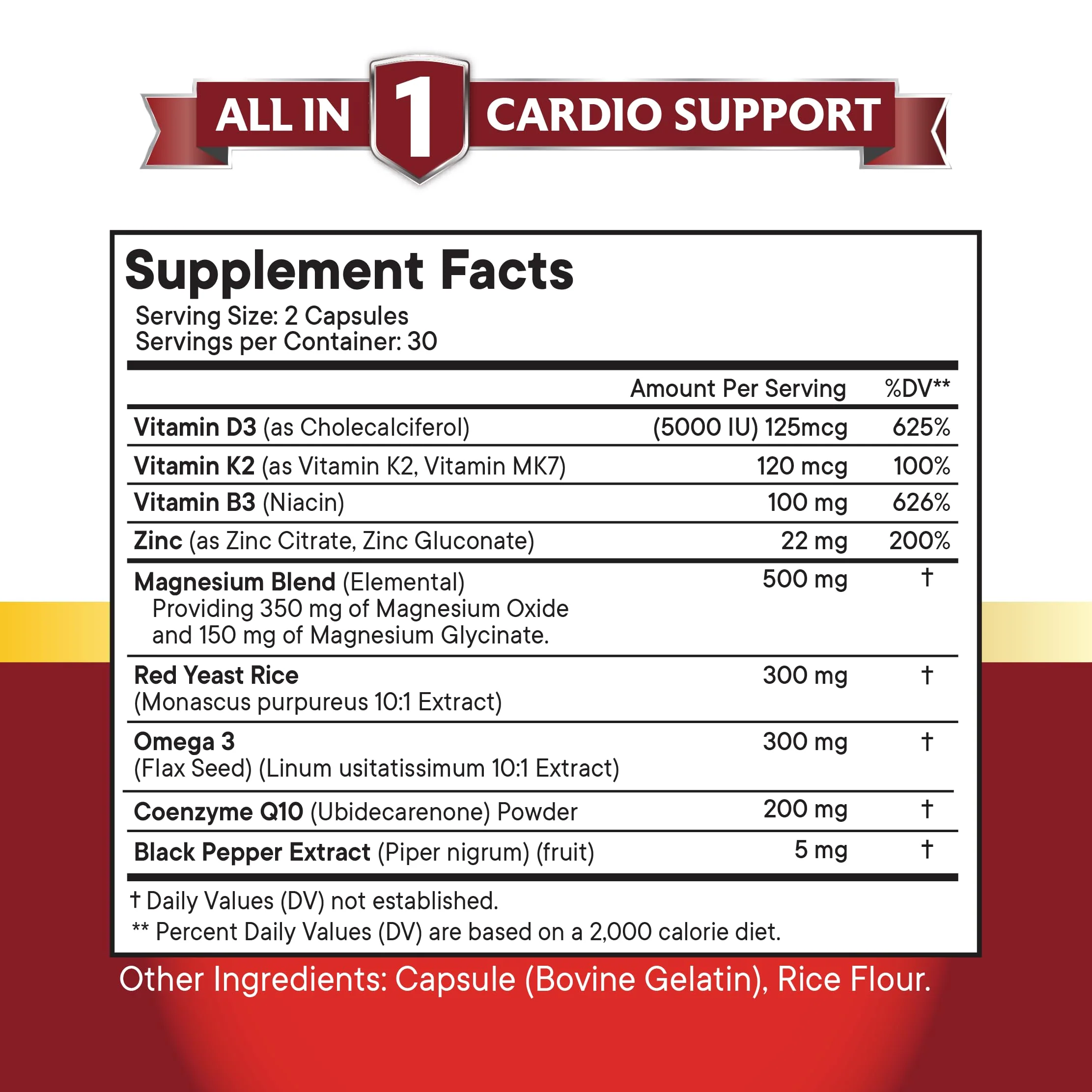 NEW AGE COQ10 200mg Red Yeast Rice Omega 3-6-9 Magnesium Complex Zinc Vitamin K2 D3 - Support Vitamins for Women and Men with Vitamin B3, Coenzyme Q10-180 Count - Image 4