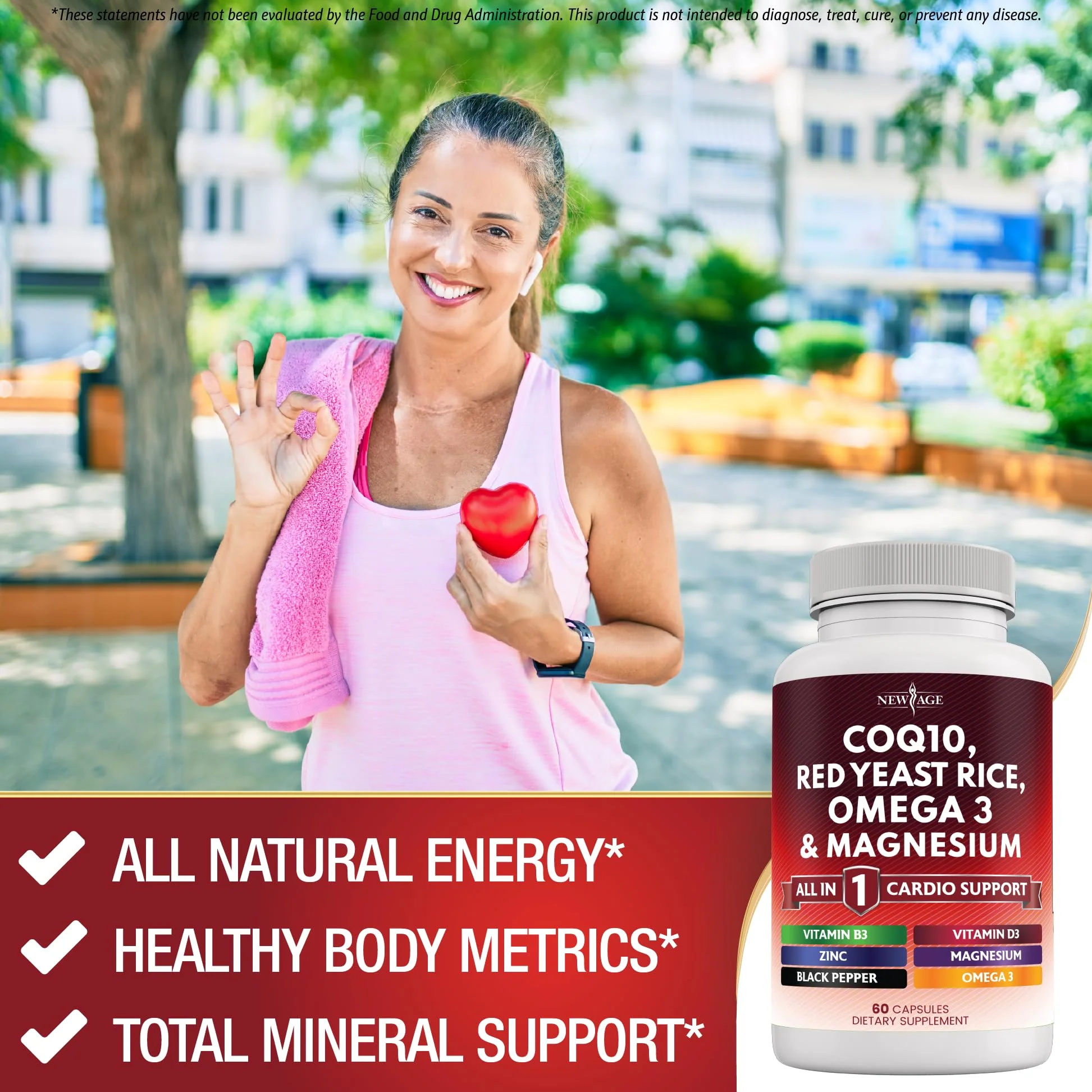 NEW AGE COQ10 200mg Red Yeast Rice Omega 3-6-9 Magnesium Complex Zinc Vitamin K2 D3 - Support Vitamins for Women and Men with Vitamin B3, Coenzyme Q10-180 Count - Image 6