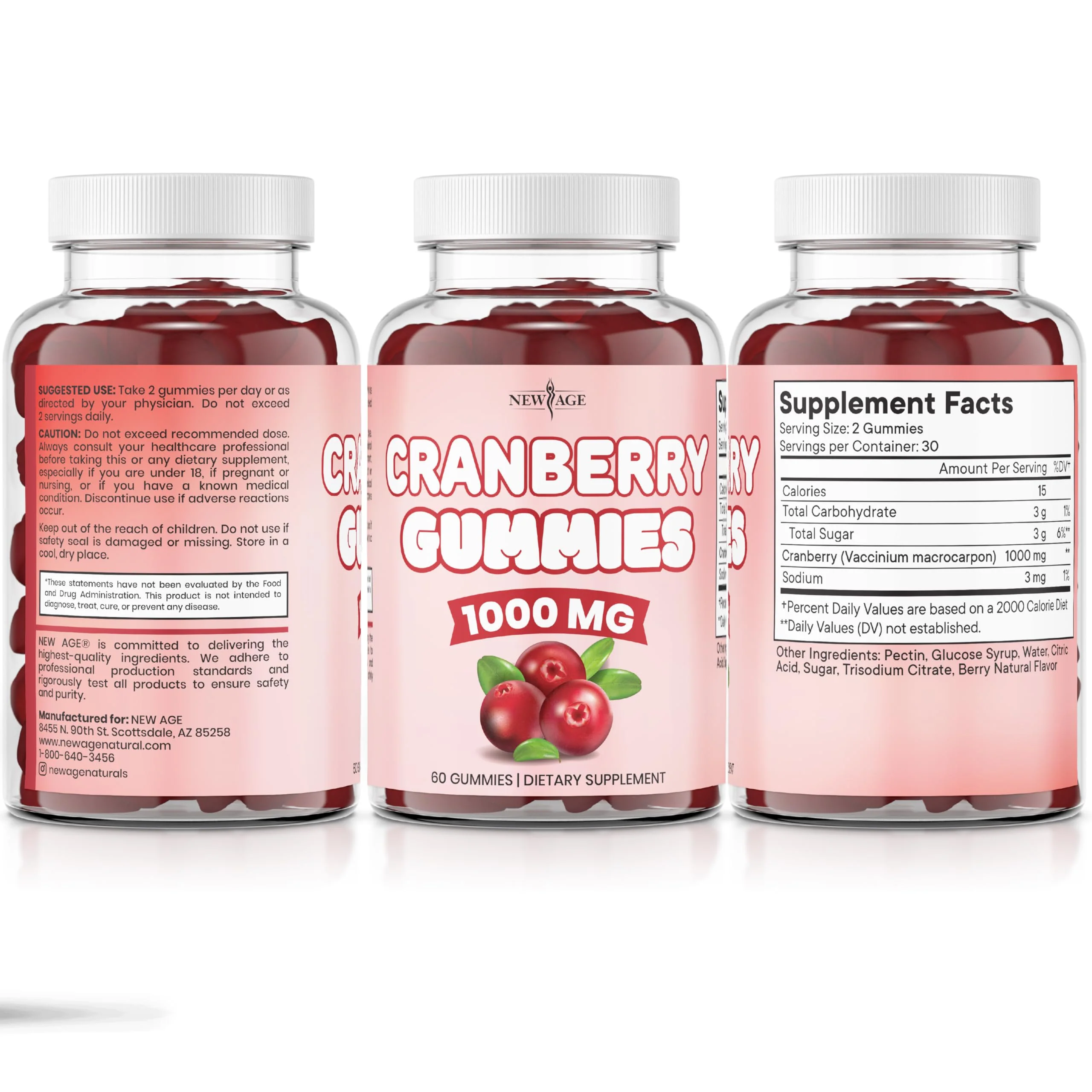NEW AGE Cranberry Gummies Urinary Tract Health Gummies 1000mg - Supports Bladder, Kidney, UTI - Vegetarian (Cranberry 60 Gummies) - Image 2