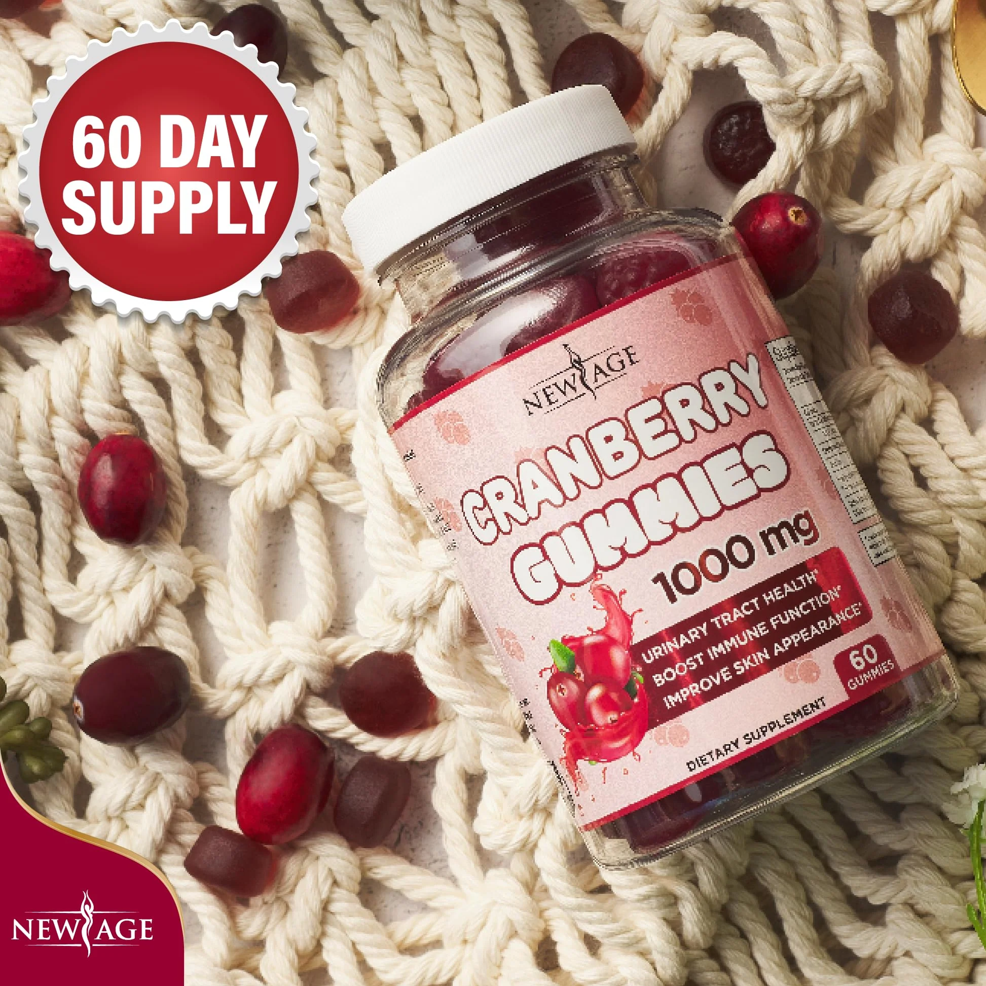 NEW AGE Cranberry Gummies Urinary Tract Health Gummies 1000mg - Supports Bladder, Kidney, UTI - Vegetarian (Cranberry 60 Gummies) - Image 4