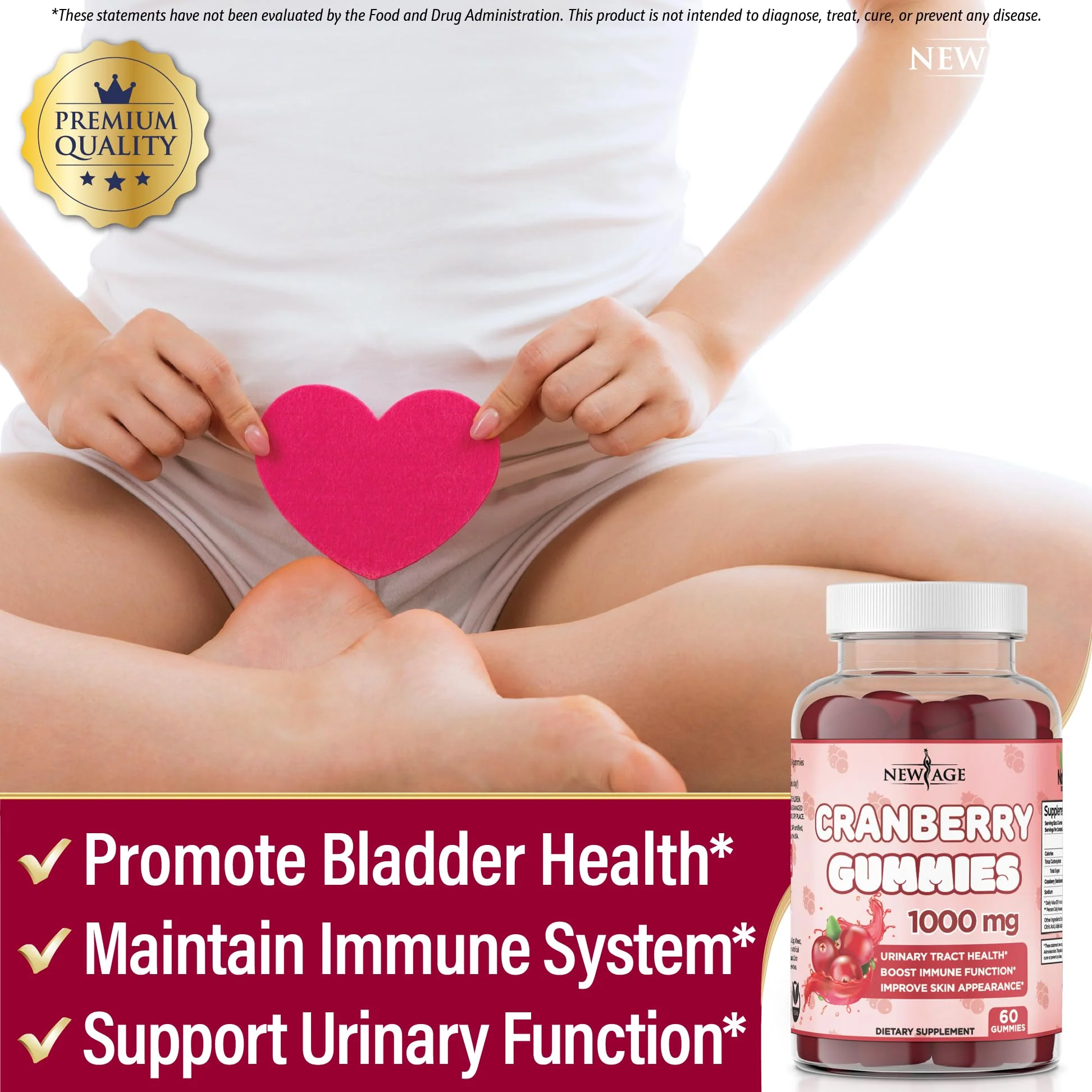 NEW AGE Cranberry Gummies Urinary Tract Health Gummies 1000mg - Supports Bladder, Kidney, UTI - Vegetarian (Cranberry 60 Gummies) - Image 6