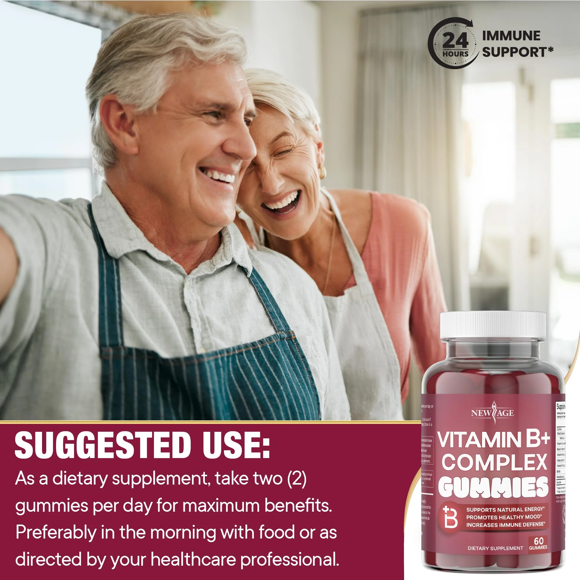 NEW AGE Vitamin B Complex Gummies with Vitamin B3, B6, & B12 – with Biotin, Folic Acid & Vitamin C – Gluten-Free, Vegan, Made in The USA! (120 Count (Pack of 2)) - Image 3