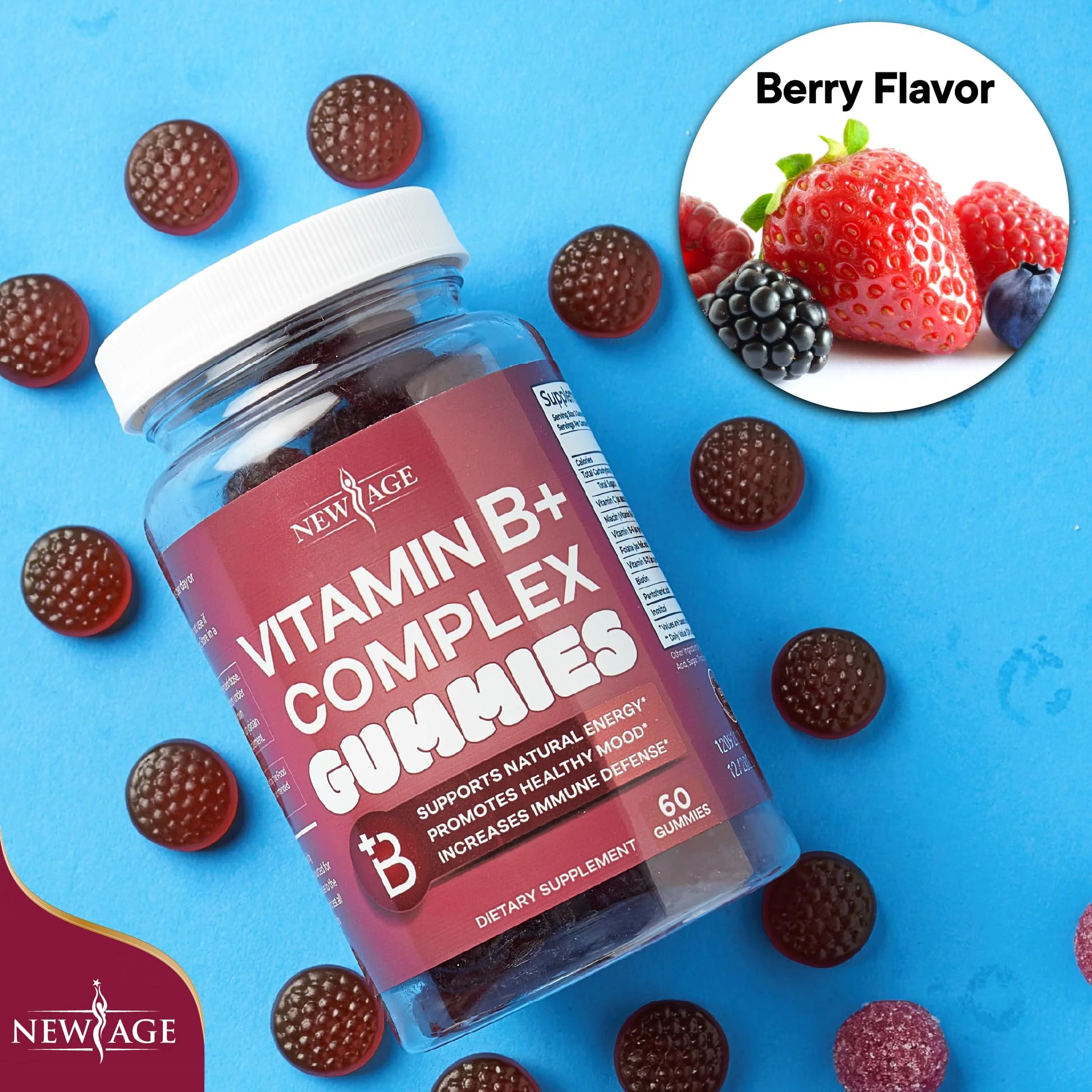 NEW AGE Vitamin B Complex Gummies with Vitamin B3, B6, & B12 – with Biotin, Folic Acid & Vitamin C – Gluten-Free, Vegan, Made in The USA! (120 Count (Pack of 2)) - Image 4