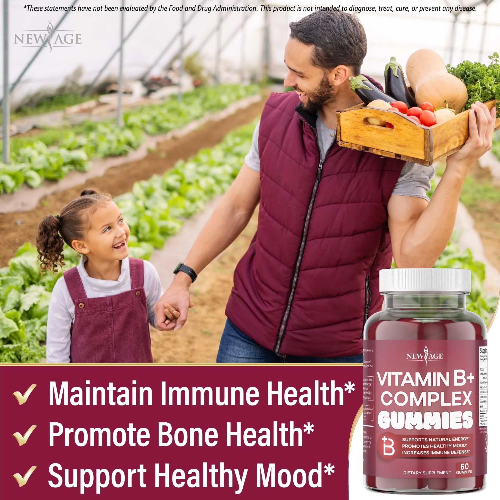 NEW AGE Vitamin B Complex Gummies with Vitamin B3, B6, & B12 – with Biotin, Folic Acid & Vitamin C – Gluten-Free, Vegan, Made in The USA! (120 Count (Pack of 2)) - Image 6