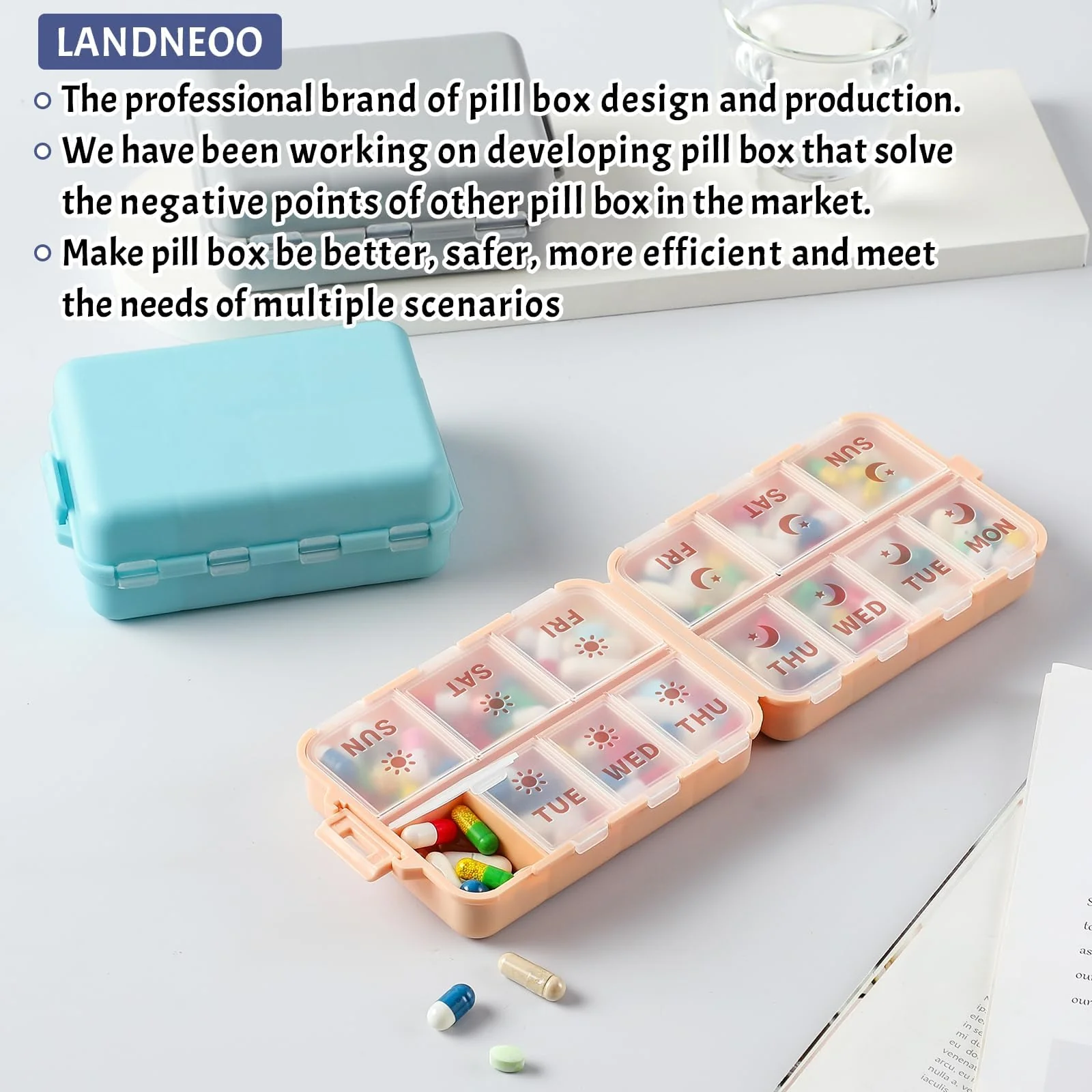 NEW Foldable & Double Protection Portable Weekly Pill Organizer 2 Times A Day with Etched Labels, AM PM 7 Day Week Medicine Box, Daily Travel Pill Case Dispenser for Vitamin, Supplement - Sky Blue - Image 7