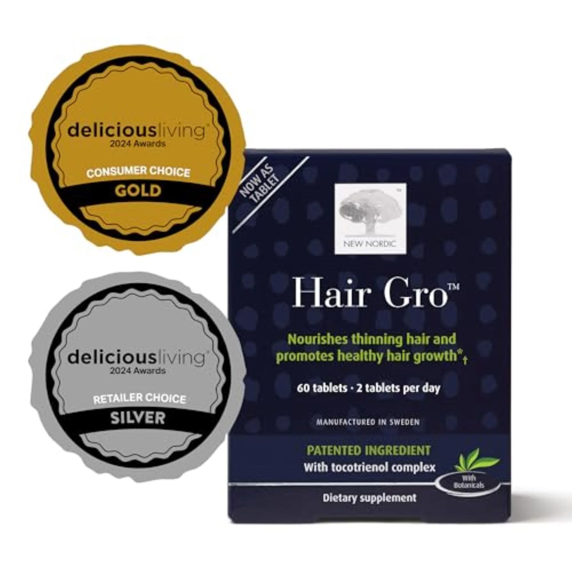 NEW NORDIC Hair Gro - Natural Hair Growth Product with Biotin, Apple Extract & Patented Tocotrienol Complex - Non-GMO, Gluten-Free & Dairy-Free - 60 Vegan Tablets (Pack of 2) - Image 3