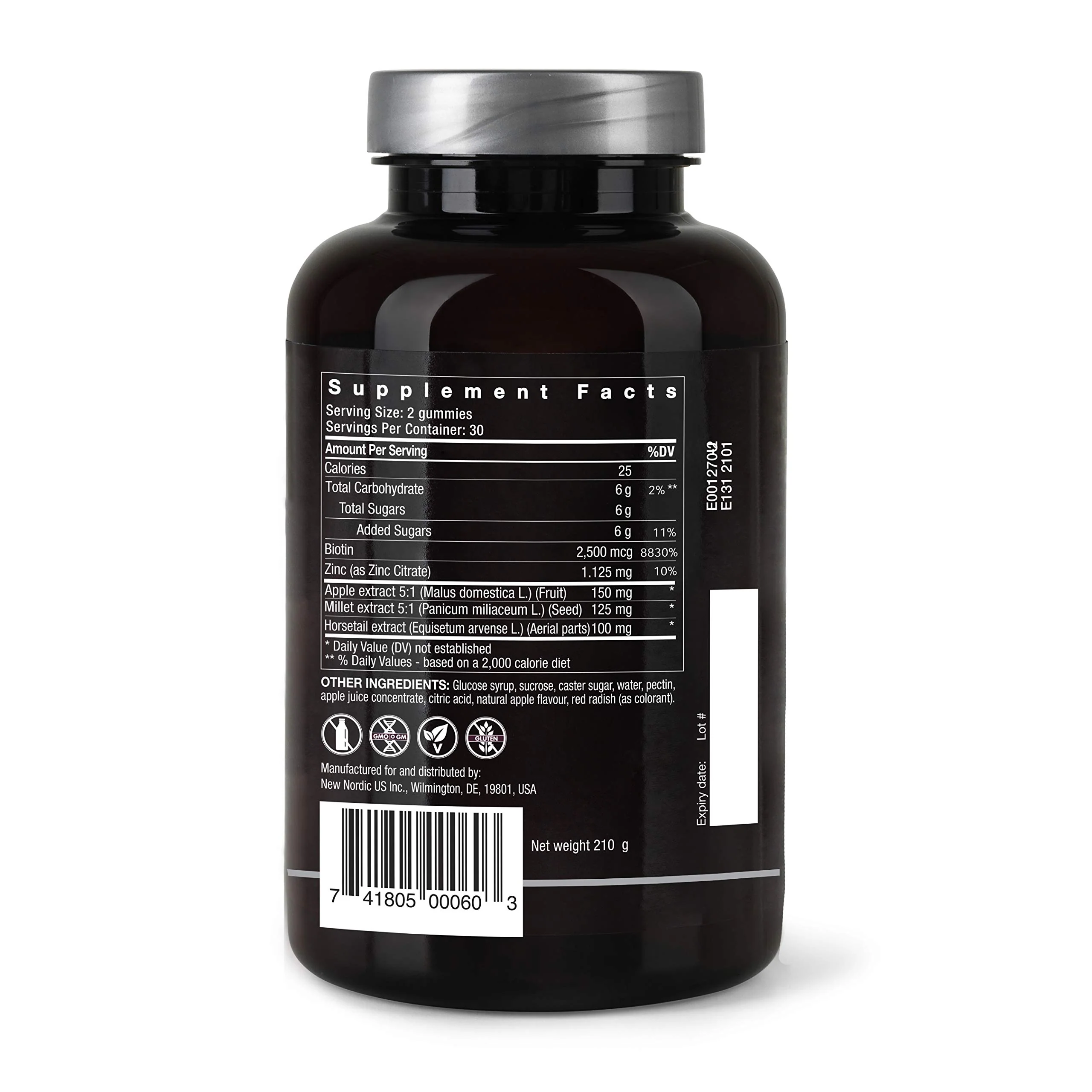 NEW NORDIC Hair Volume Gummies, 2500 mcg Biotin, Daily Hair Vitamins Supplement to Support Hair Skin & Nails, Vegan, 60 Count (Pack of 3) - Image 3