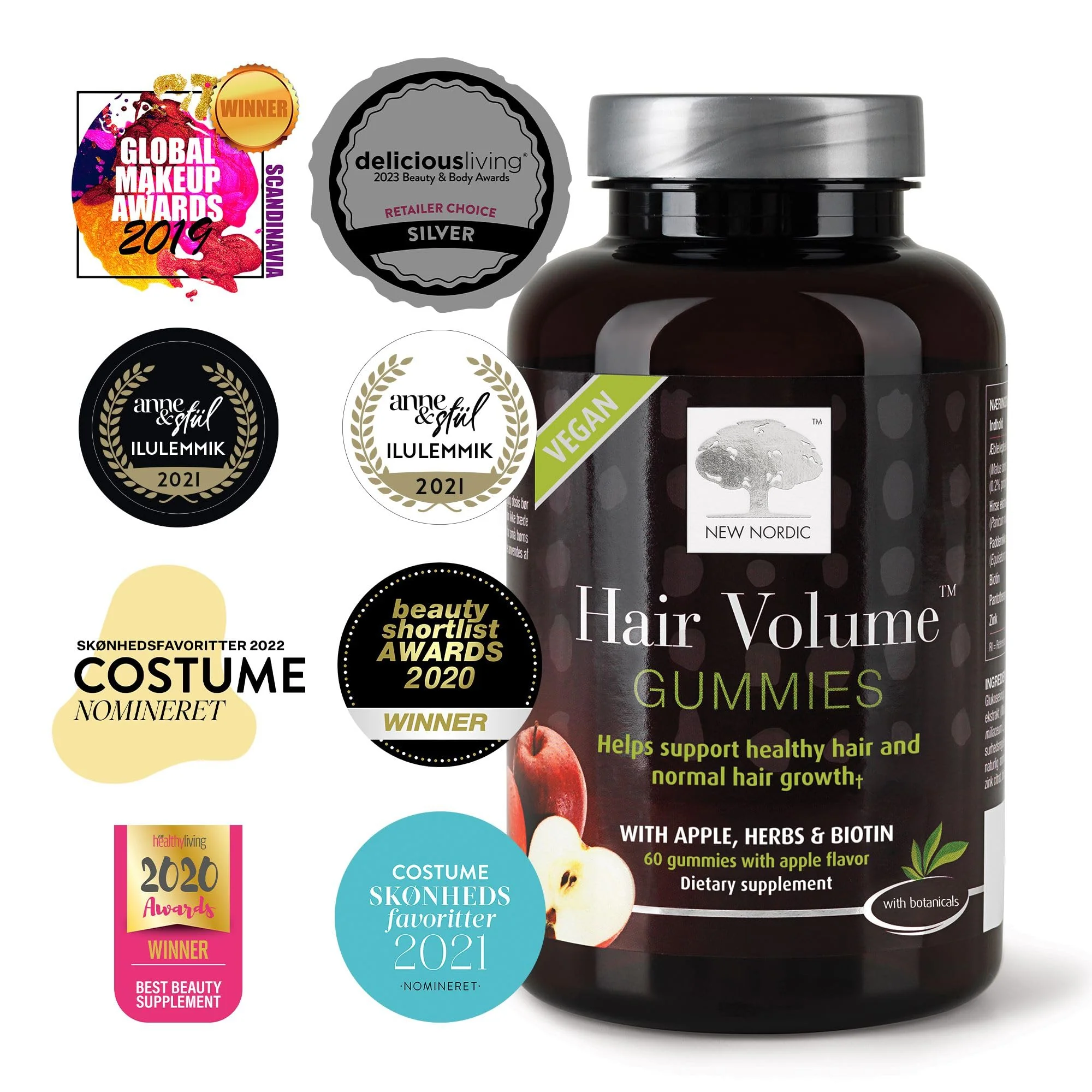 NEW NORDIC Hair Volume Gummies, 2500 mcg Biotin, Daily Hair Vitamins Supplement to Support Hair Skin & Nails, Vegan, 60 Count (Pack of 3) - Image 5
