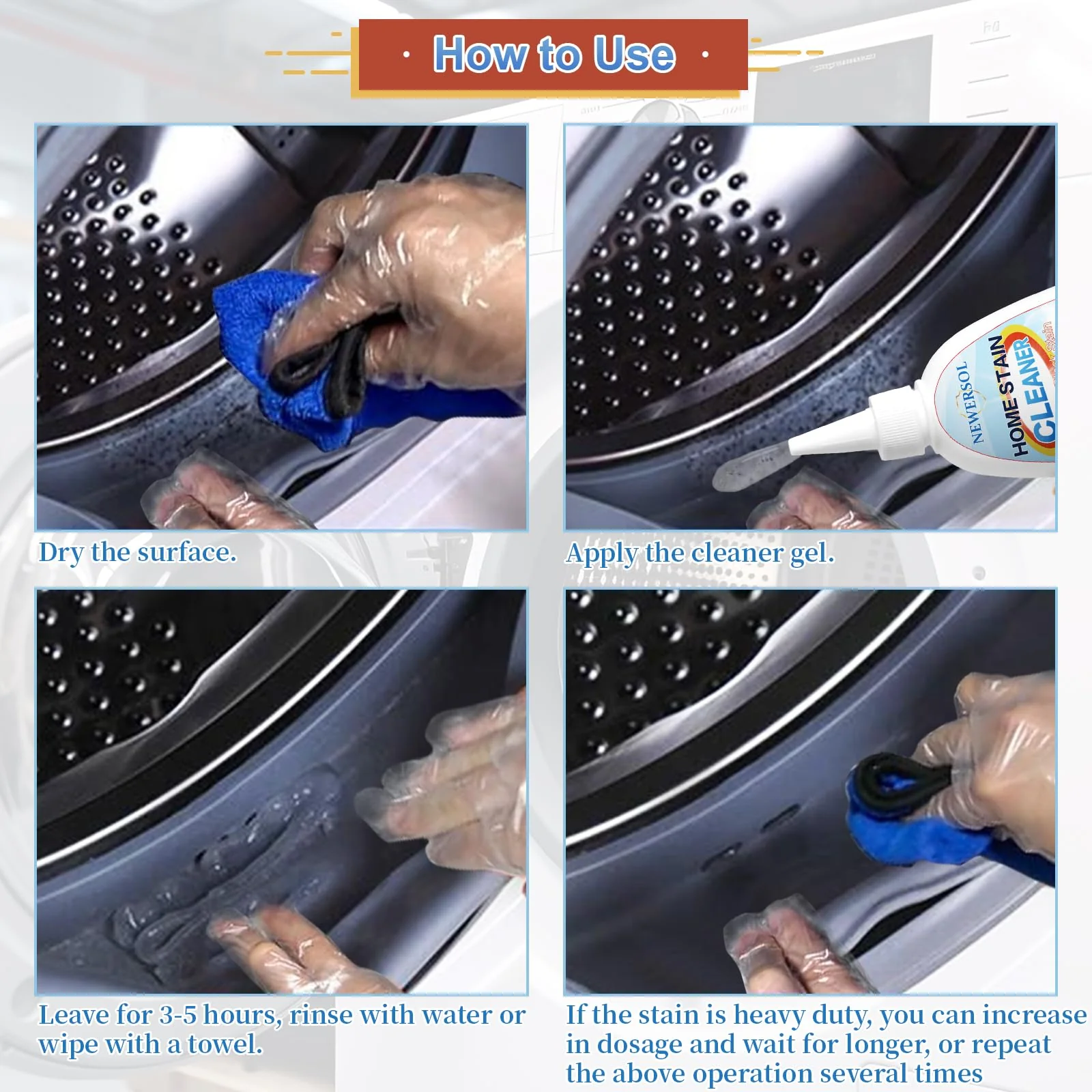 NEWERSOL Black Stain Remover Gel Washing Machine Cleaner Housefold Stain Removal Gel for Front Loader Washer Grout Cleaner Kitchen Sink Showers Bathroom and Floor Tile 8Fl Oz(2-Pack) - Image 5