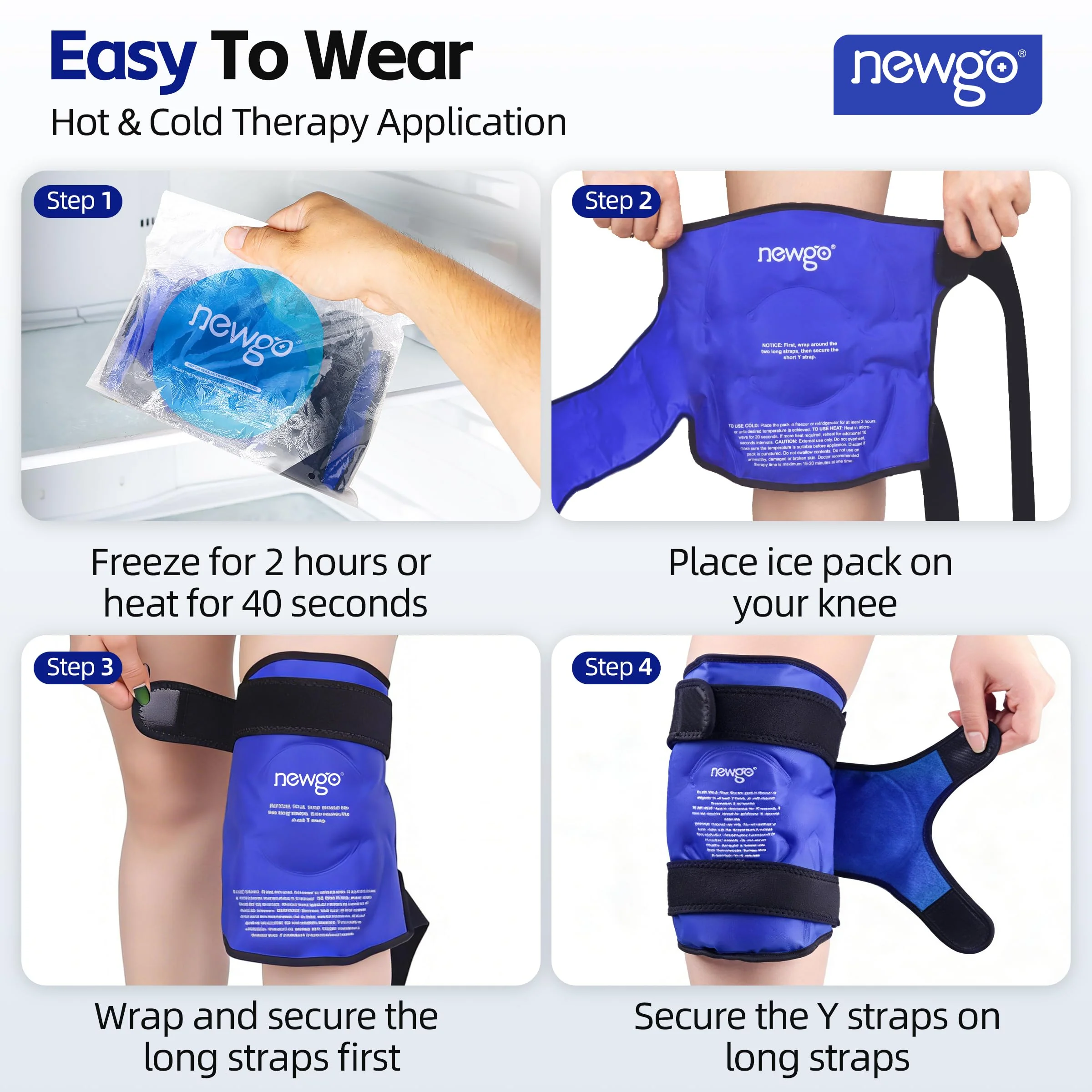 NEWGO Knee Ice Pack Wrap, Ice Pack for Knees Cold Compression Therapy for Knee Replacement Surgery, Arthritis Pain, ACL, Swelling, Sports Injuries (21.7" x 9.8") - Blue - Image 2