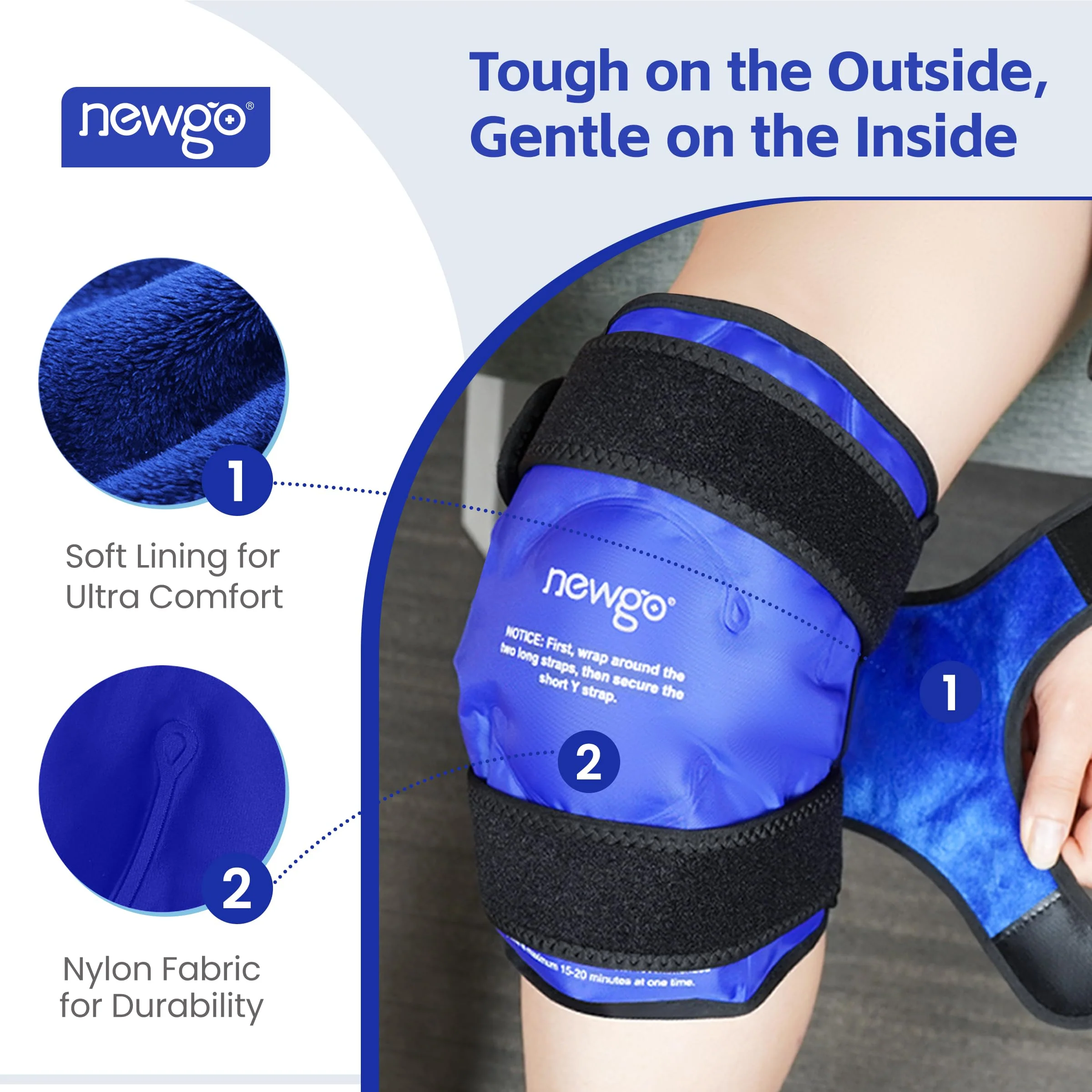 NEWGO Knee Ice Pack Wrap, Ice Pack for Knees Cold Compression Therapy for Knee Replacement Surgery, Arthritis Pain, ACL, Swelling, Sports Injuries (21.7" x 9.8") - Blue - Image 4