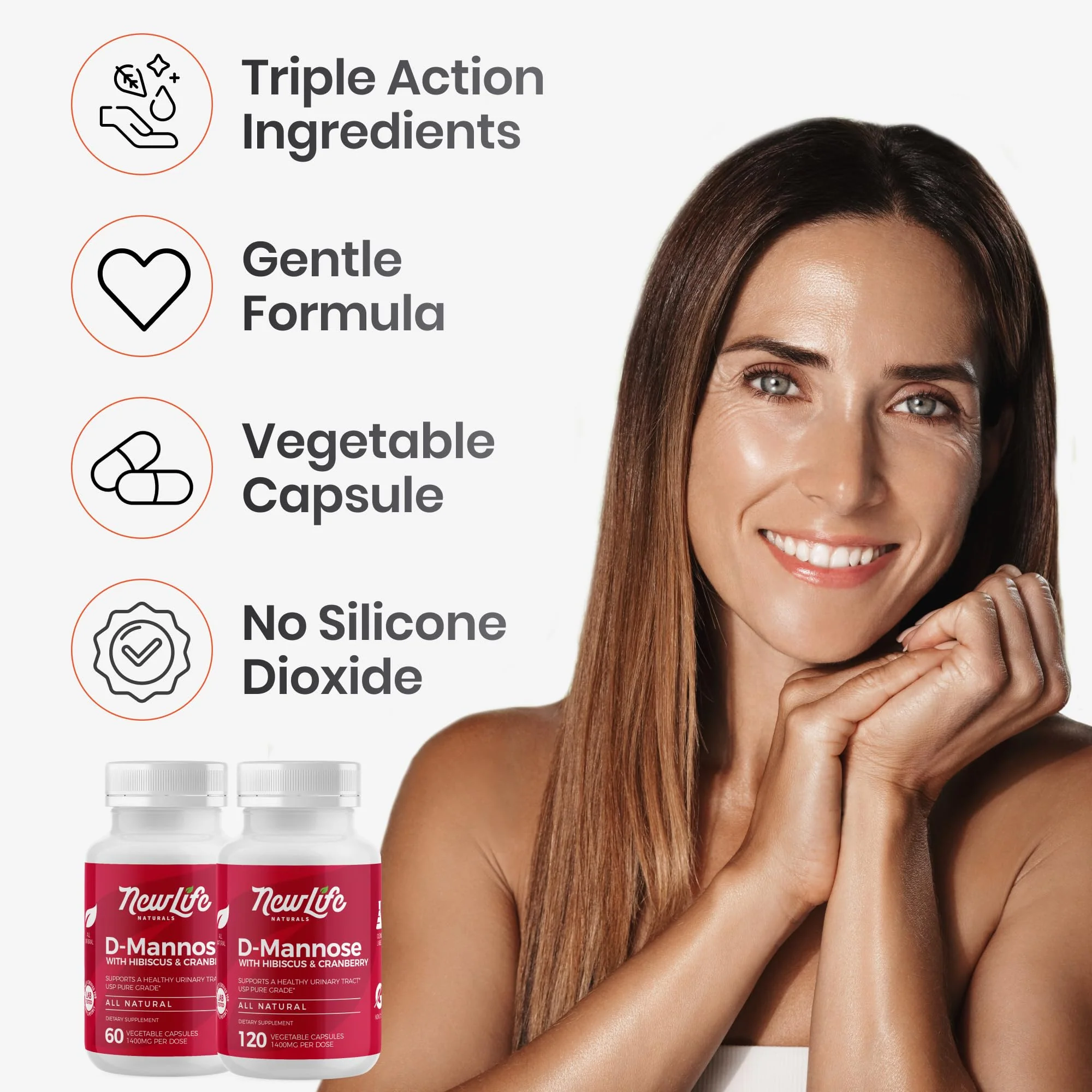 NewLife Naturals D-Mannose Capsules | w/Cranberry and Hibiscus Extracts | Natural Urinary Tract Health Supplement | 1400mg Pure Veggie Powder | 120 Veggie Capsules - Image 4