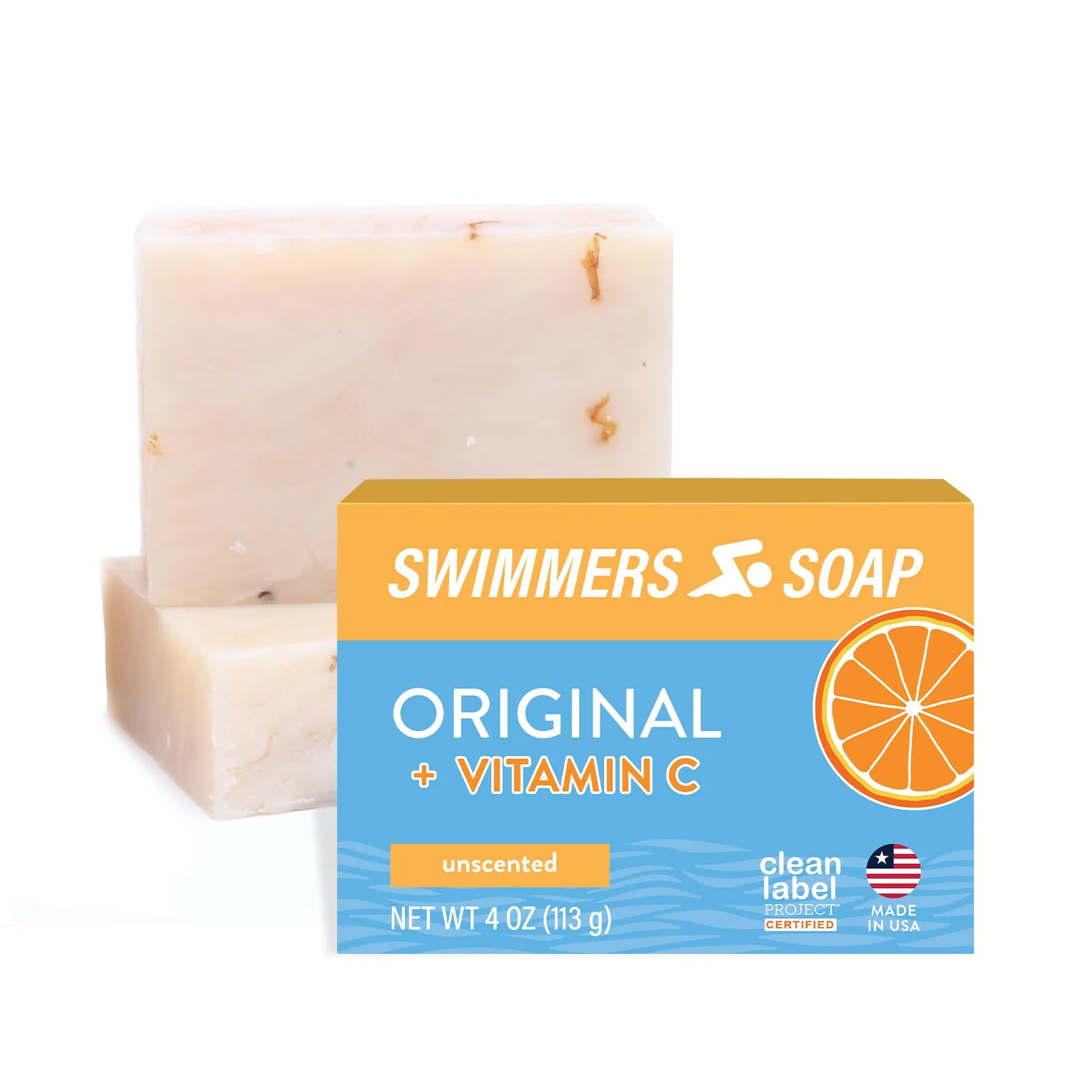 Newton Bay Swimmers Soap + Vitamin C | All Natural Body and Face Wash Soap Bar | Neutralizes and Washes Away Chlorine After Swimming | Revitalizes Sensitive Skin | 2-Pack of 4 Ounce Soap Bars
