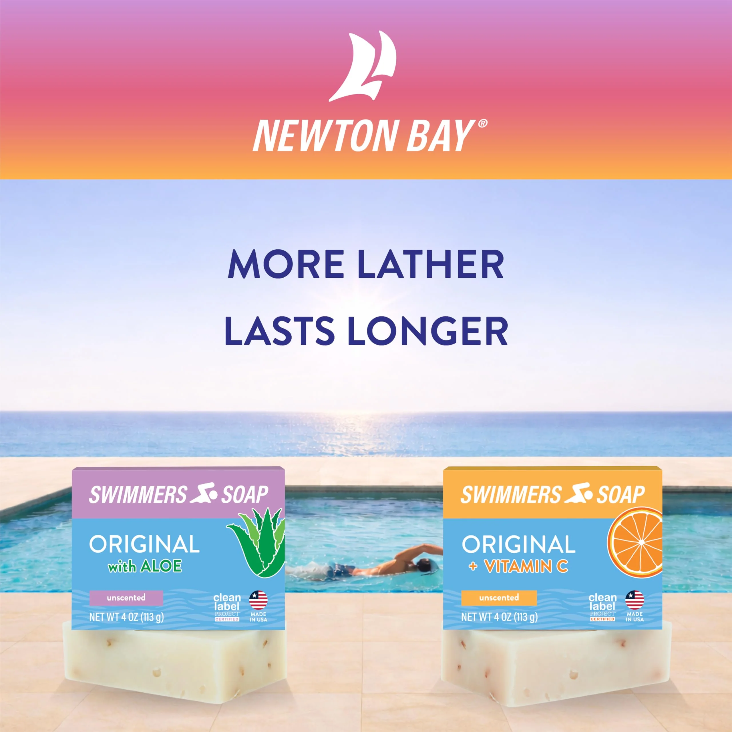 Newton Bay Swimmers Soap + Vitamin C | All Natural Body and Face Wash Soap Bar | Neutralizes and Washes Away Chlorine After Swimming | Revitalizes Sensitive Skin | 2-Pack of 4 Ounce Soap Bars - Image 5
