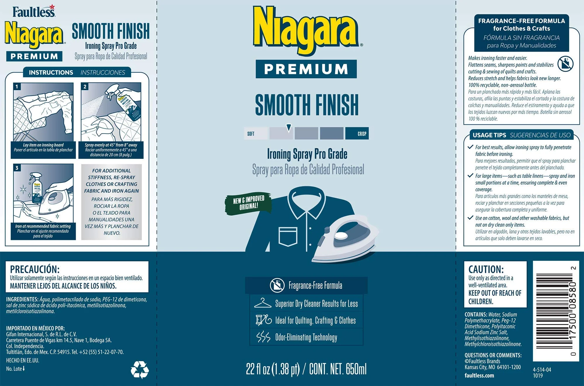 Niagara Spray Starch (22 Oz, 2 Pack) Trigger Pump Liquid Starch for Ironing, Non-Aerosol Spray on Starch, Reduces Ironing Time, No Flaking, Sticking or Clogging, Biodegradable Ingredients, Recyclable