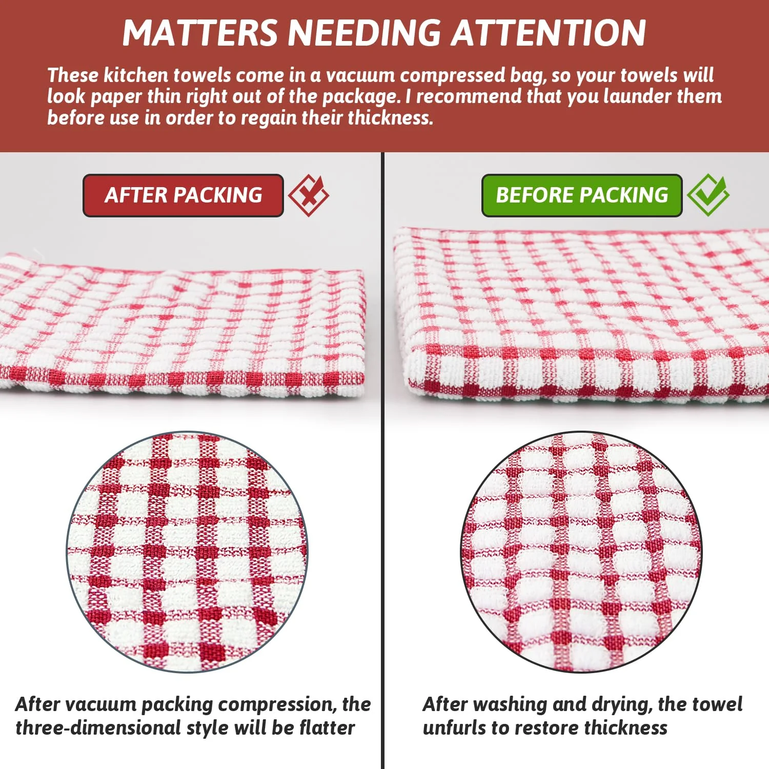 Nialnant 8 Pack Kitchen Towels, Dish Towels for Kitchen, 100% Cotton Dish Cloths for Washing Dishes, Quick Drying Reusable Cleaning Rag - 25 x 16 in - Image 3
