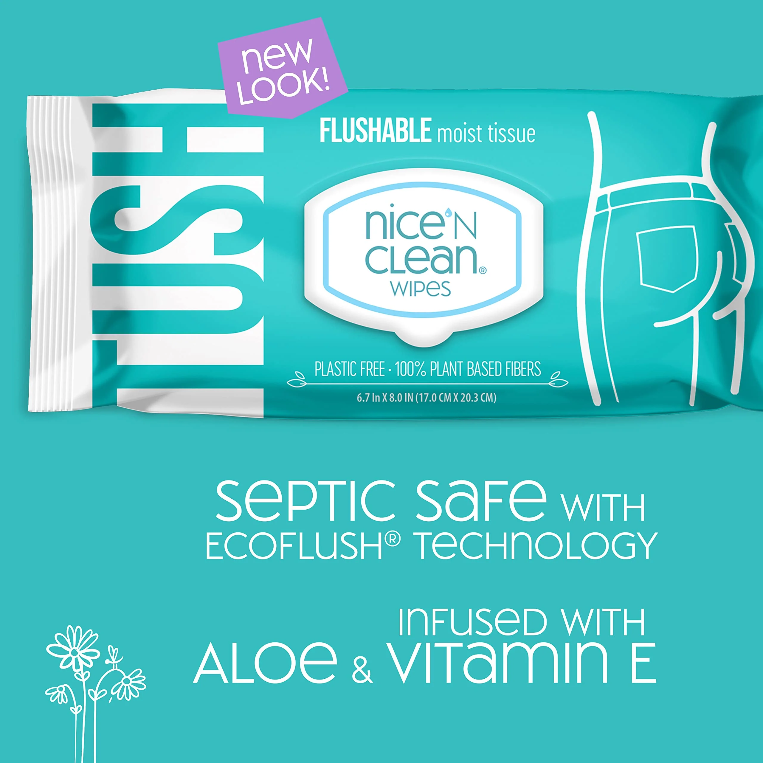 Nice 'N Clean Adult Flushable Wipes (12 x 42 Count) | Personal Cleansing Wipes Made from Plant-Based Fibers | Infused with Aloe & Vitamin E - Image 2