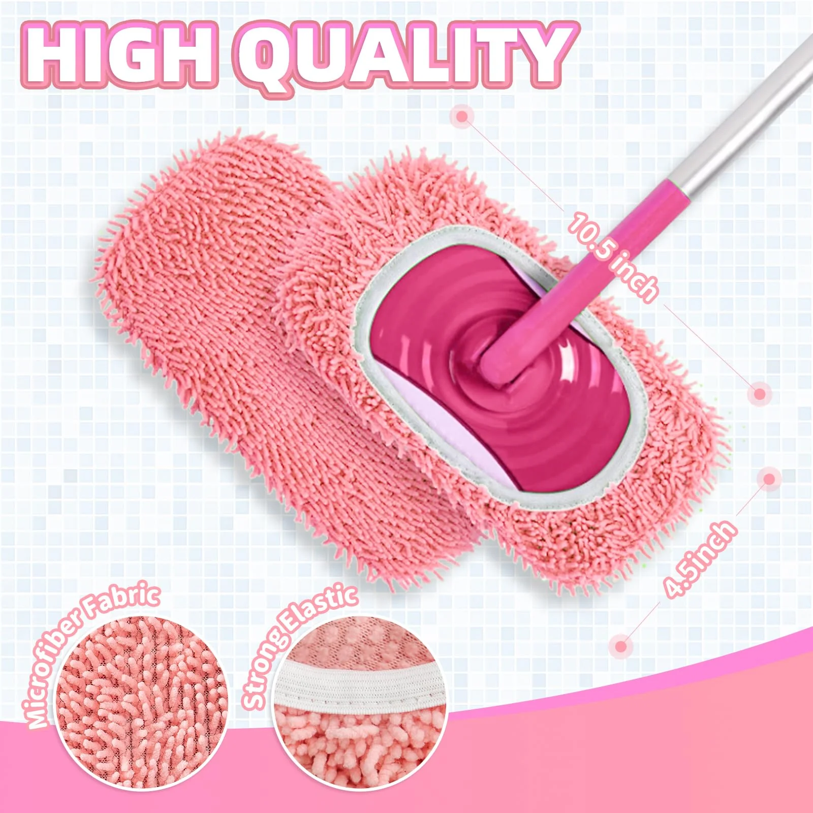 Nicemiya 8 Pack Reusable Mop Pads Compatible with Swiffer Sweeper, Microfiber Chenille Washable Swiffer Mop Pads, Dry & Wet Sweeping Mopping Cloths (Pink) - Image 5
