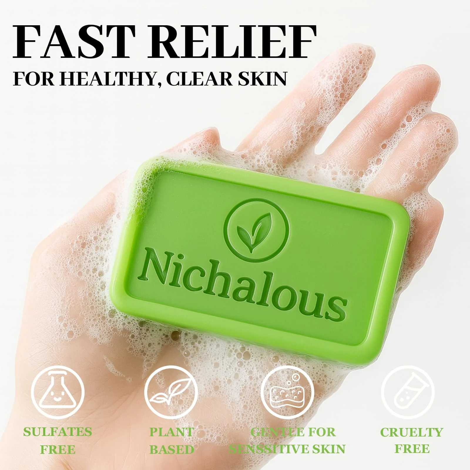 Nichalous 3PCS Tea Tree Soap, Tea Tree Relief Soap Bar, with Tea Tree Oil & Coconut Oil & Witch Hazel, Deep Pore Cleansing, Natural Herbal Foot Soaps Bar for Men & Women – 3.5 oz - Image 2