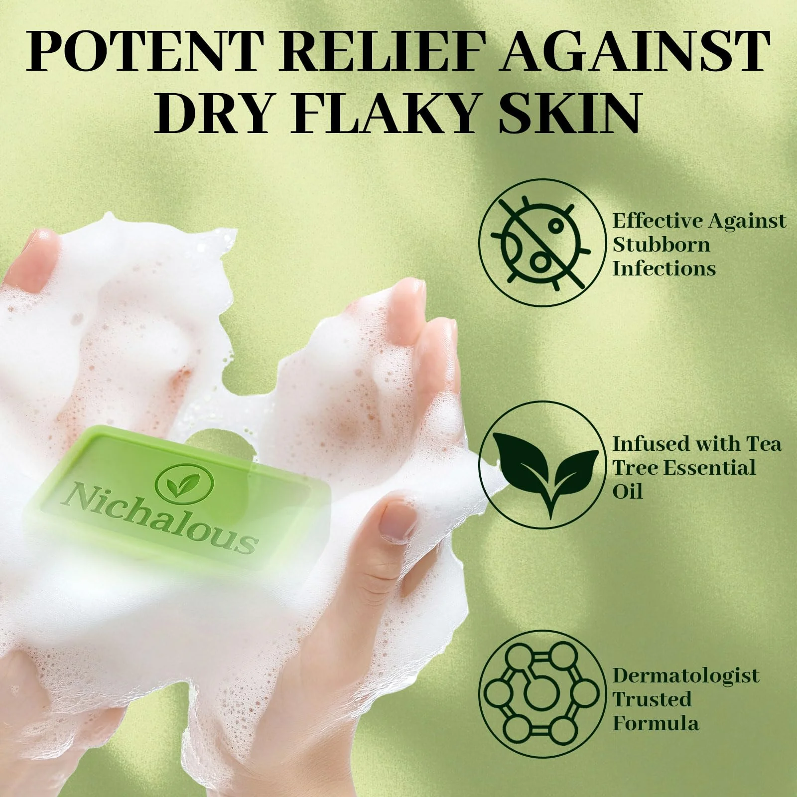 Nichalous 3PCS Tea Tree Soap, Tea Tree Relief Soap Bar, with Tea Tree Oil & Coconut Oil & Witch Hazel, Deep Pore Cleansing, Natural Herbal Foot Soaps Bar for Men & Women – 3.5 oz - Image 7
